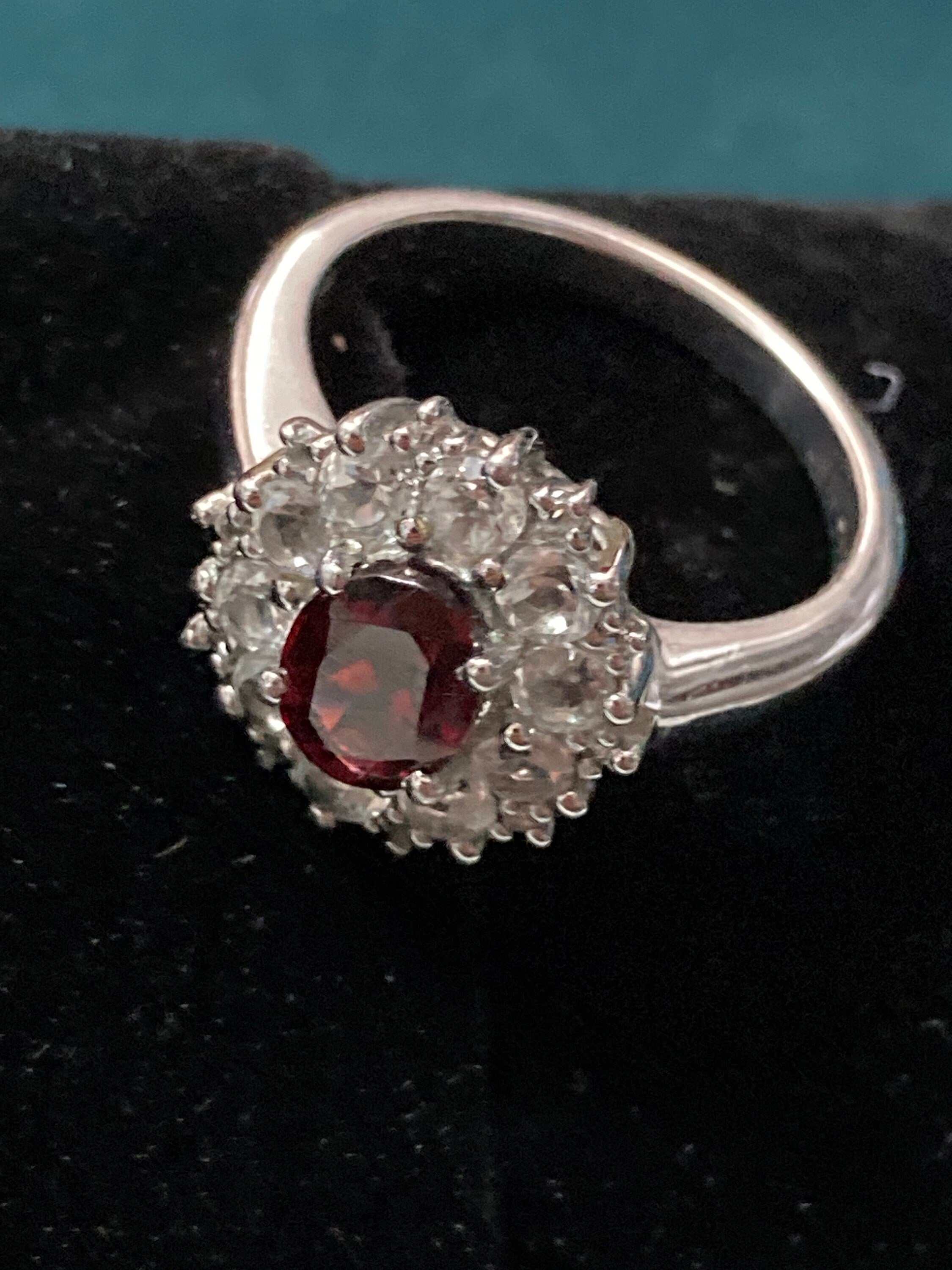 Retro TGGC Ruby Red Garnet Almandine Gem set cluster sterling 925 silver dress ring size uk R S