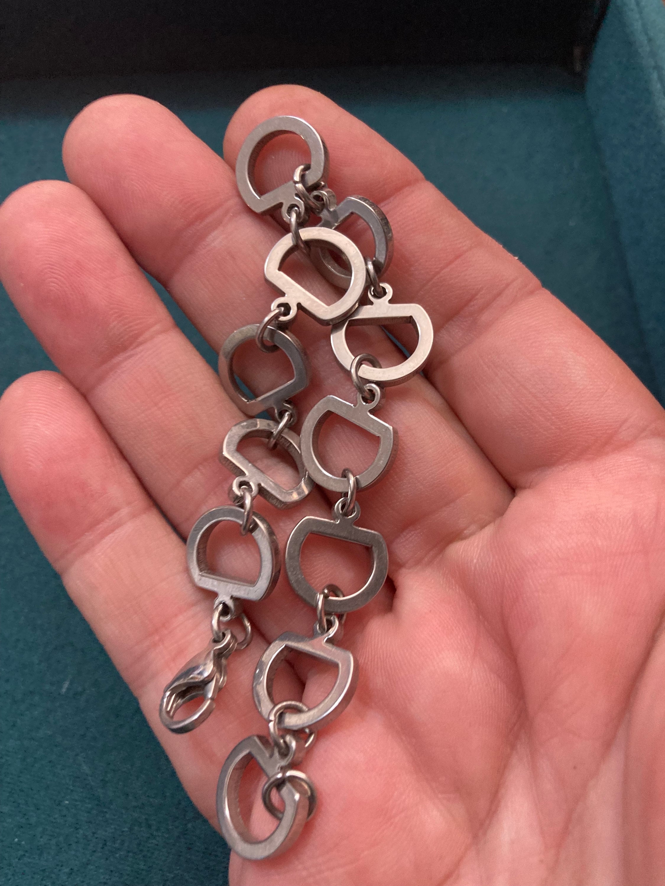 Retro silver tone snaffle link stirrup chain link bracelet 18cm
