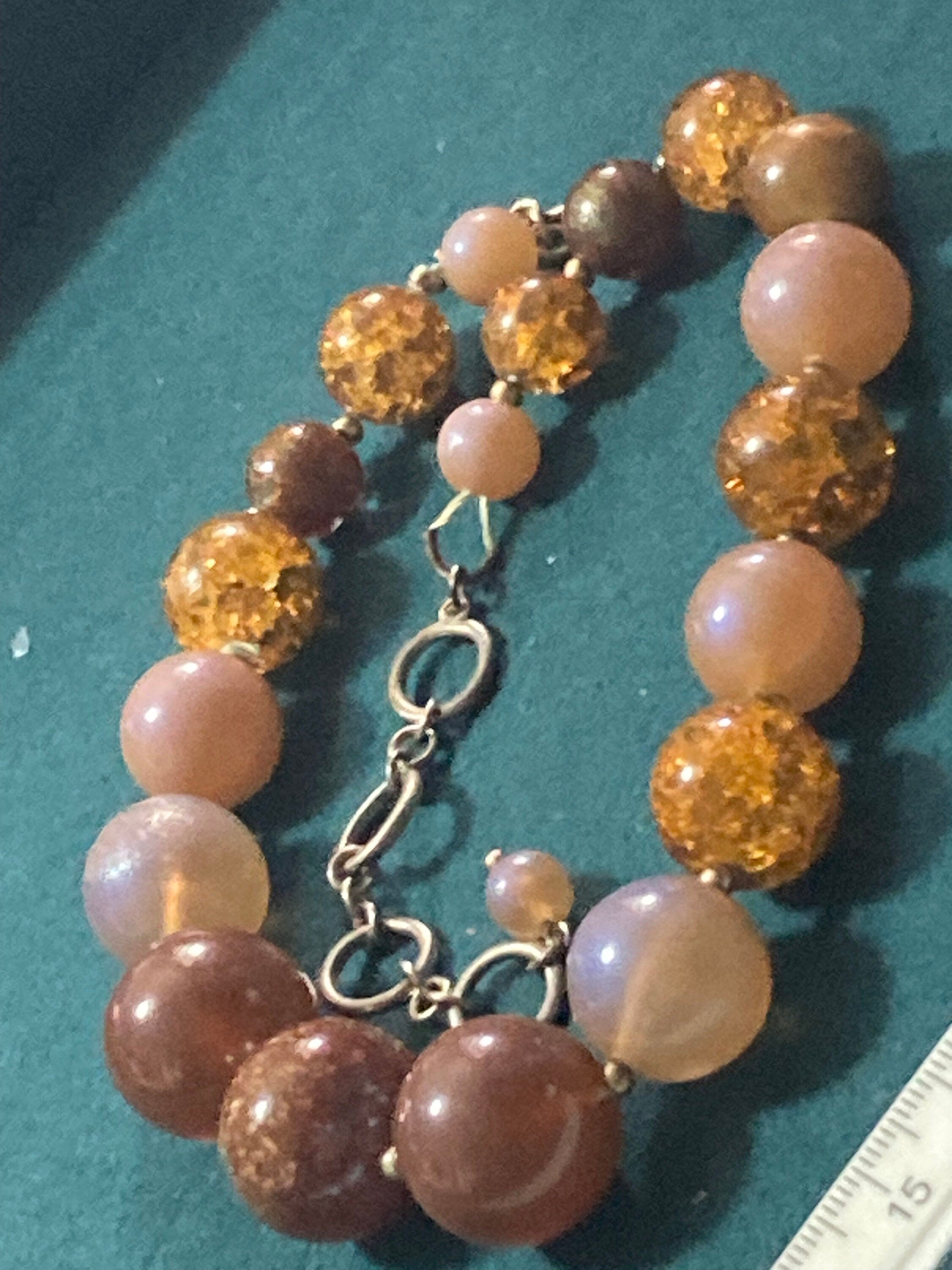 signed MONET orange brown pink autumnal chunky beaded choker necklace