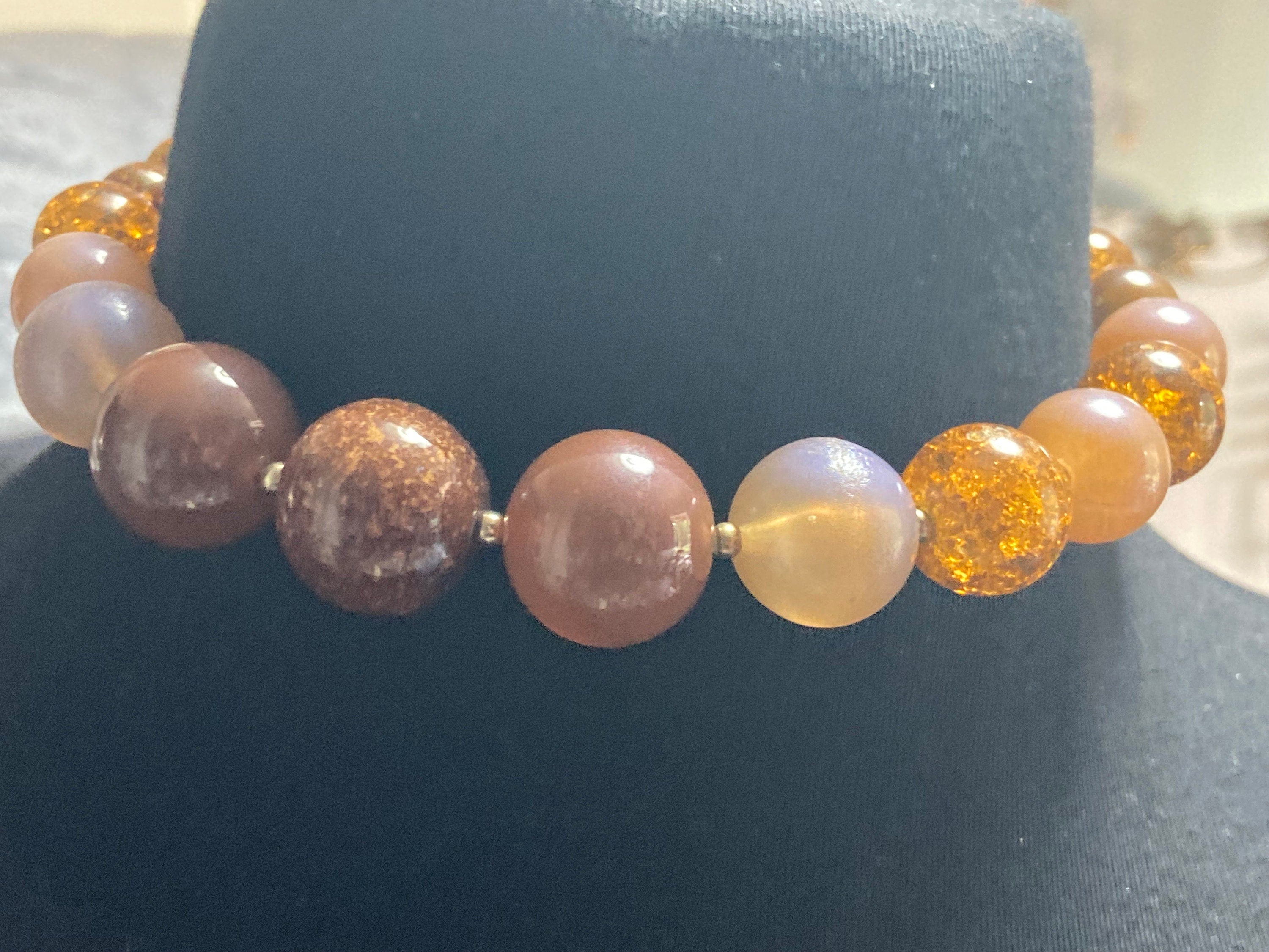 signed MONET orange brown pink autumnal chunky beaded choker necklace