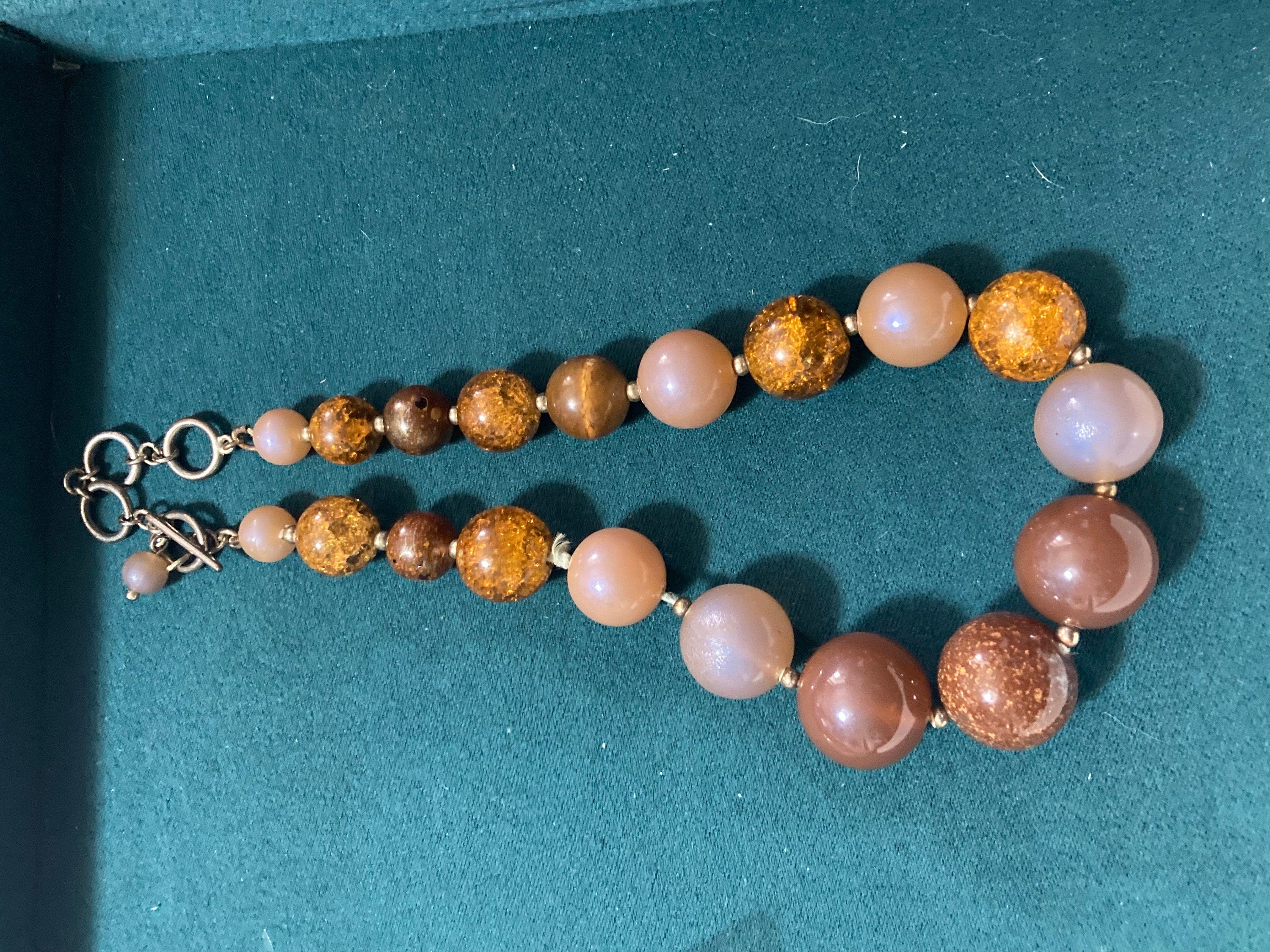 signed MONET orange brown pink autumnal chunky beaded choker necklace