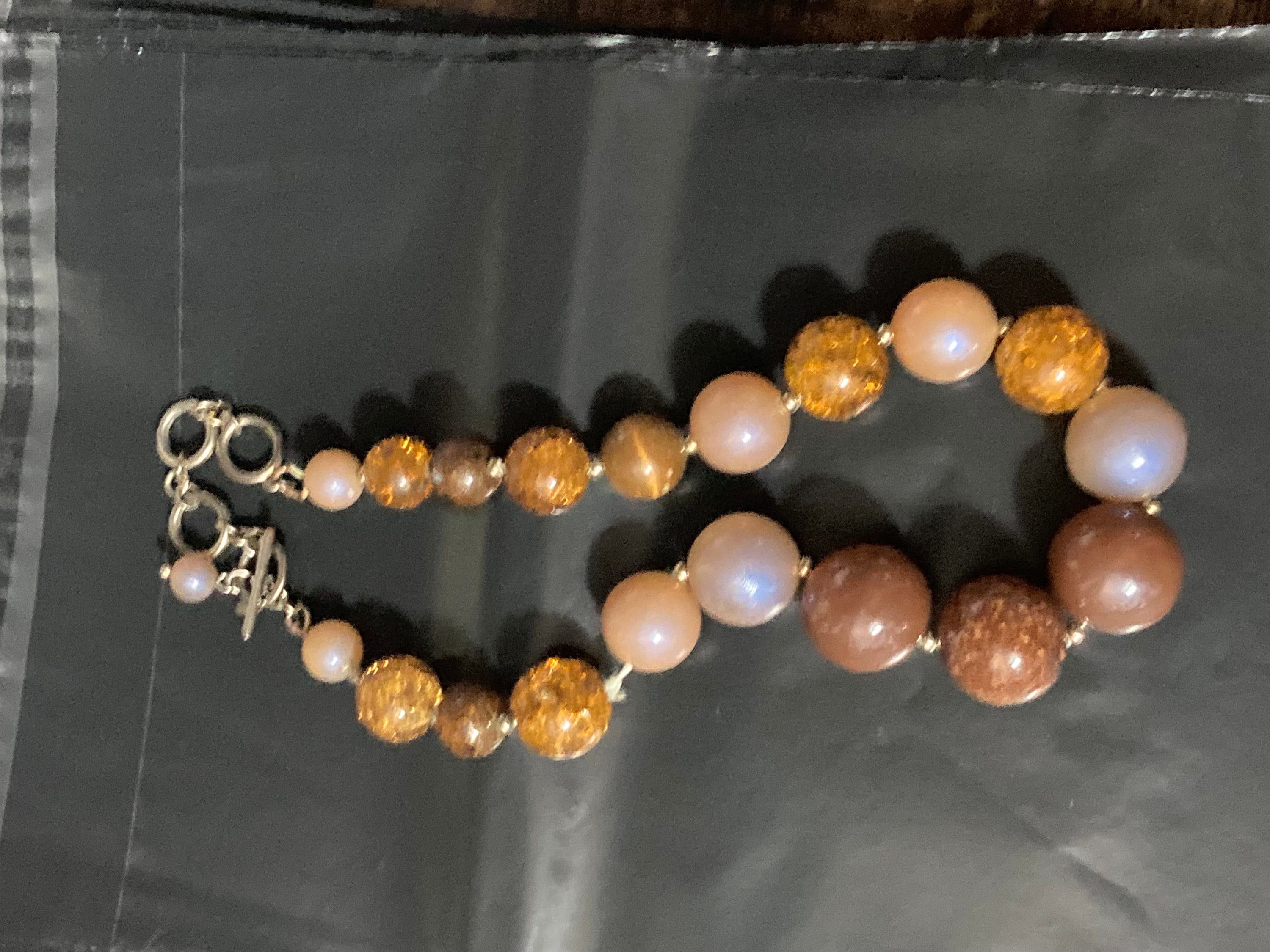 signed MONET orange brown pink autumnal chunky beaded choker necklace
