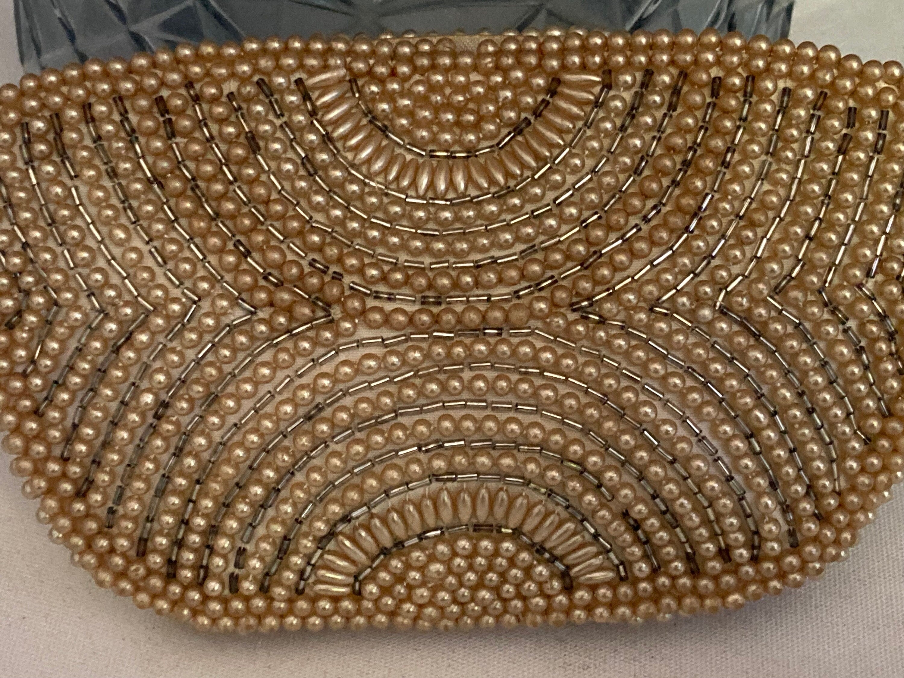 Vintage cream white micro beaded faux pearl evening purse belgian