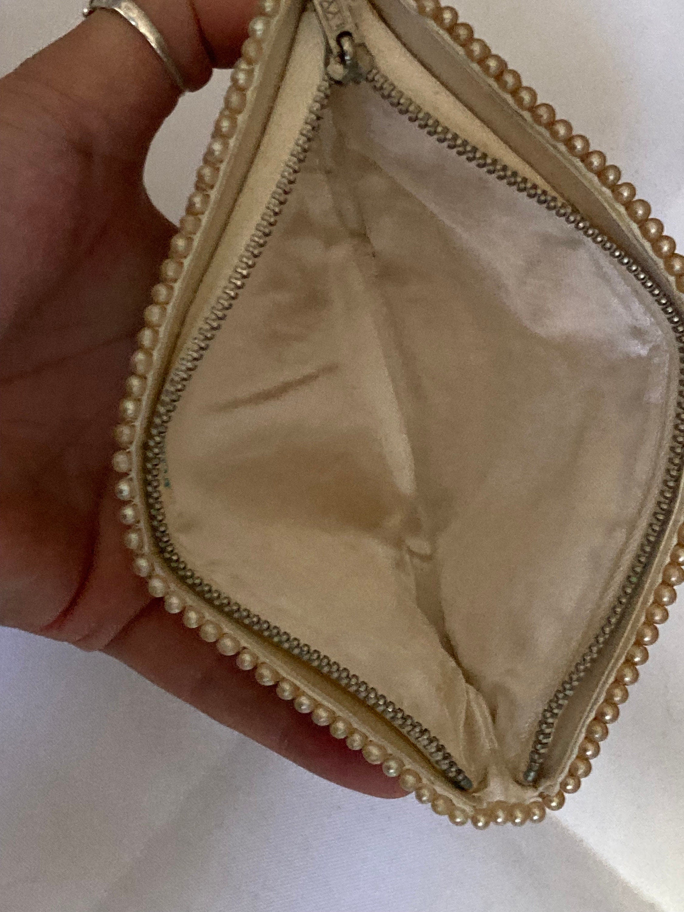 Vintage cream white micro beaded faux pearl evening purse belgian