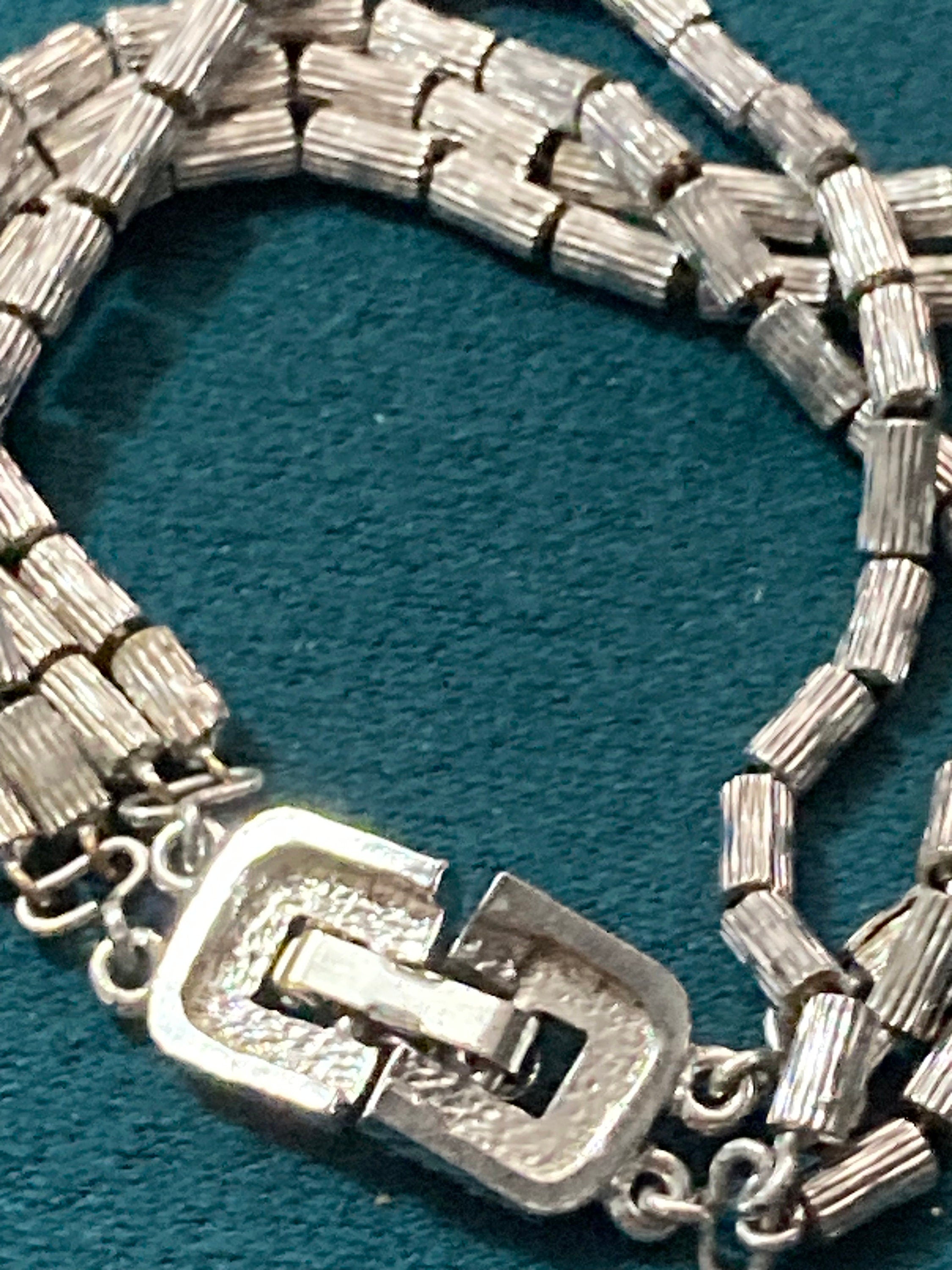 Vintage modernist silver tone multistrand beaded chain link bracelet