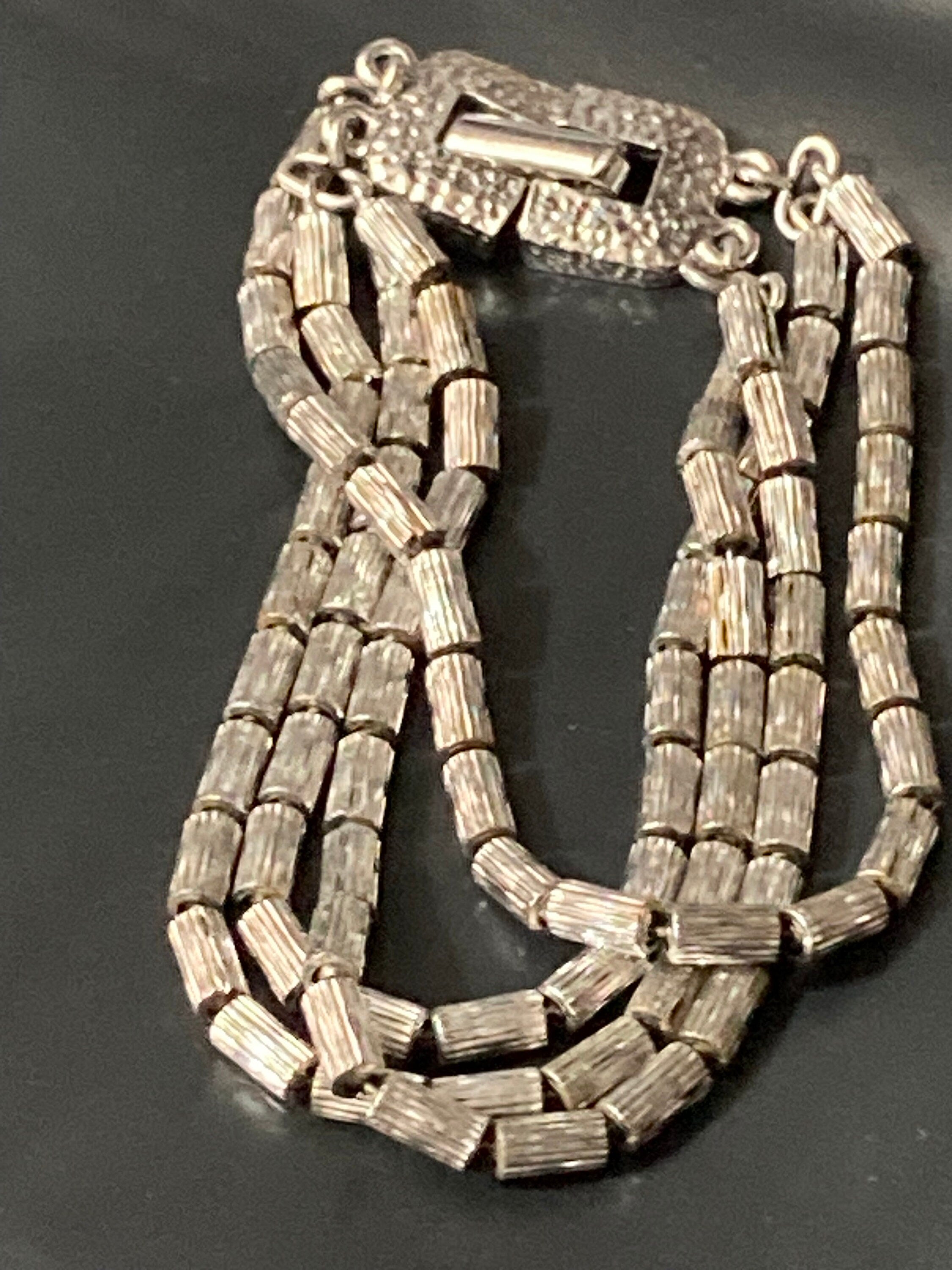 Vintage modernist silver tone multistrand beaded chain link bracelet