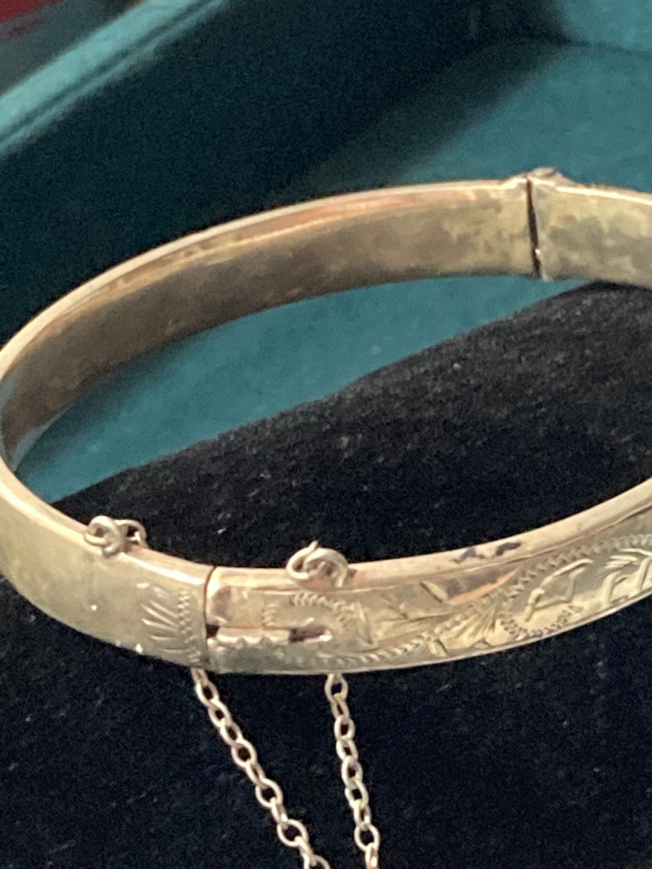 Vintage 925 sterling silver engraved floral bangle 12grams