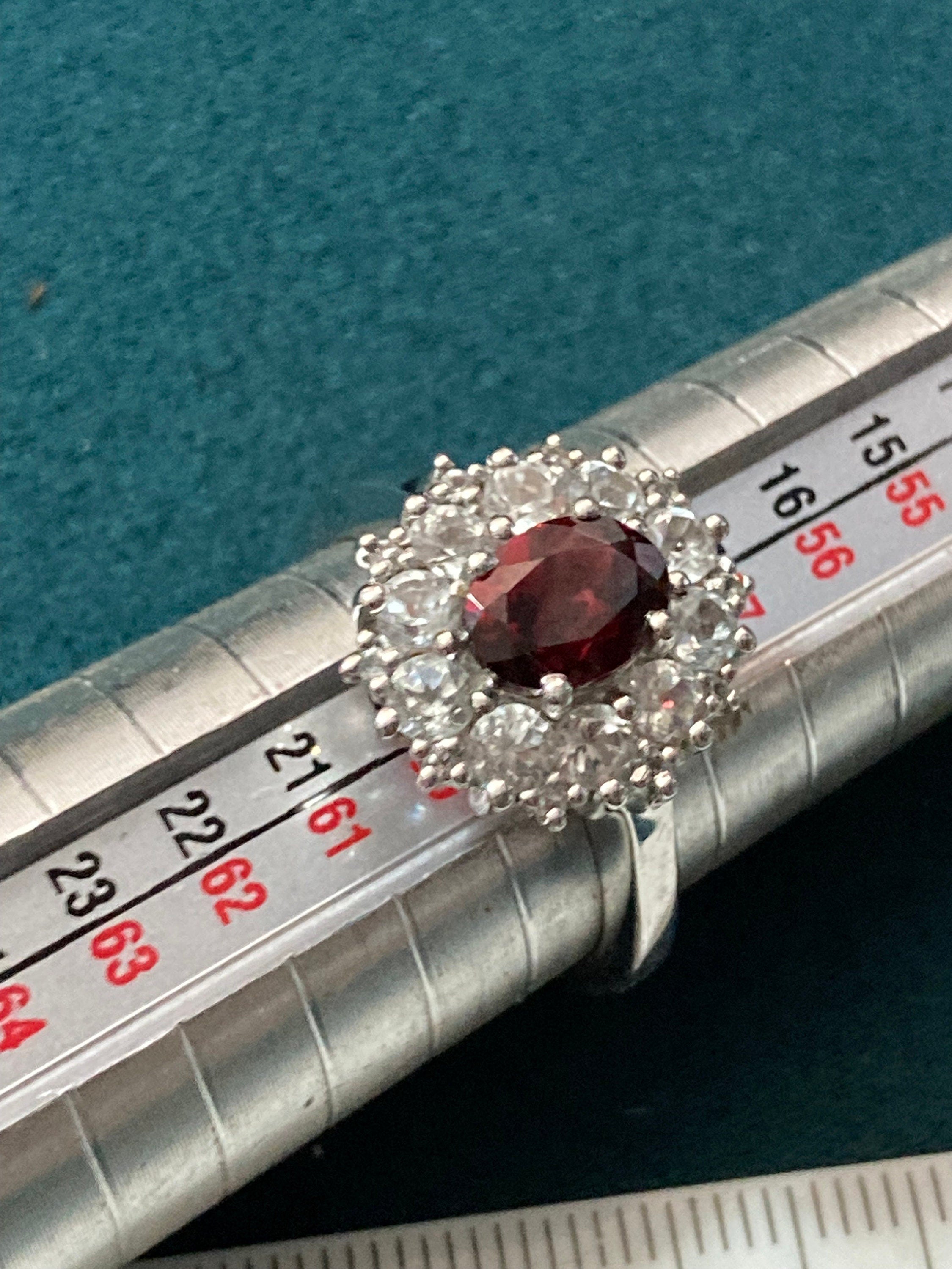 Retro TGGC Ruby Red Garnet Almandine Gem set cluster sterling 925 silver dress ring size uk R S