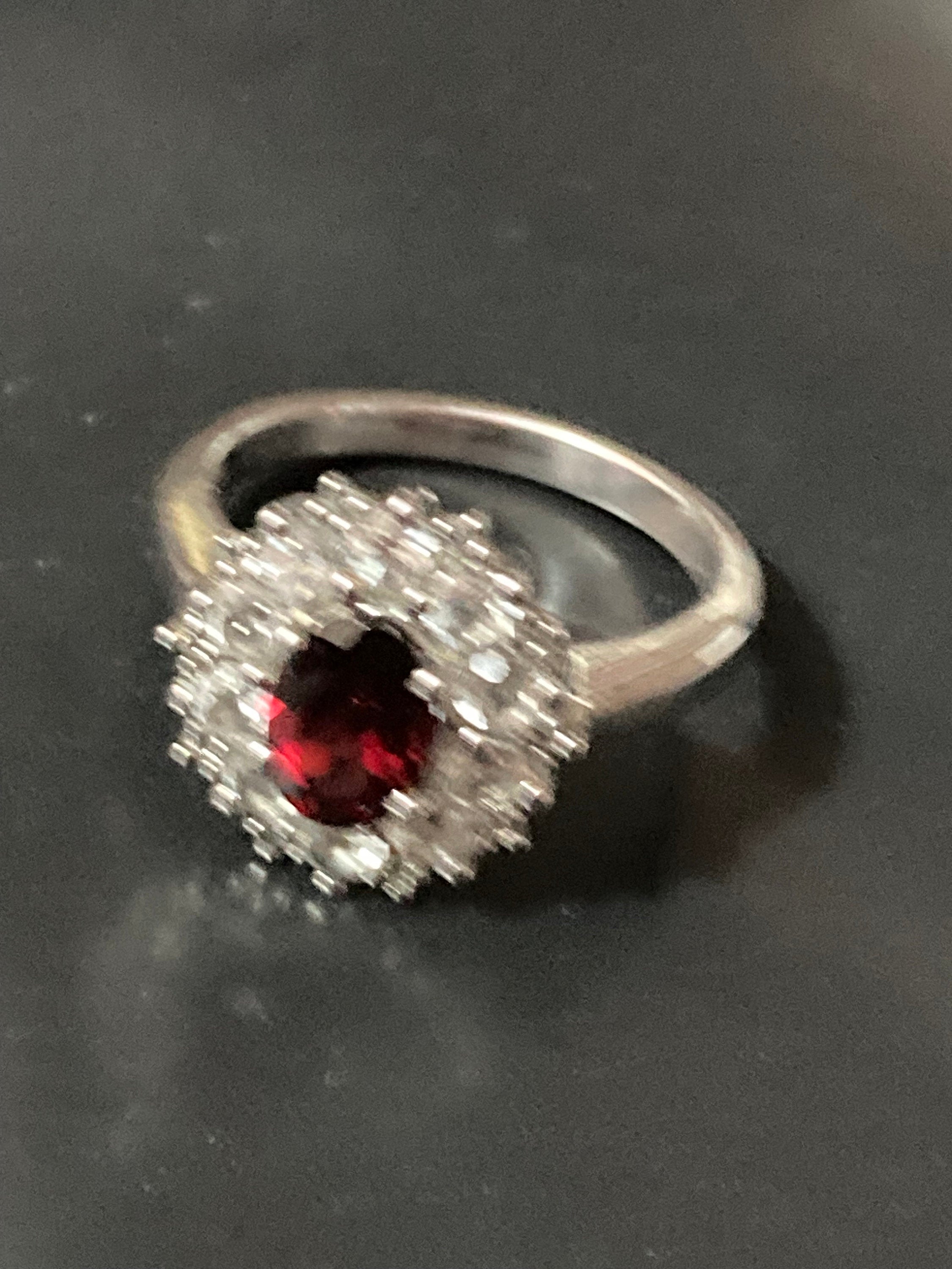 Retro TGGC Ruby Red Garnet Almandine Gem set cluster sterling 925 silver dress ring size uk R S