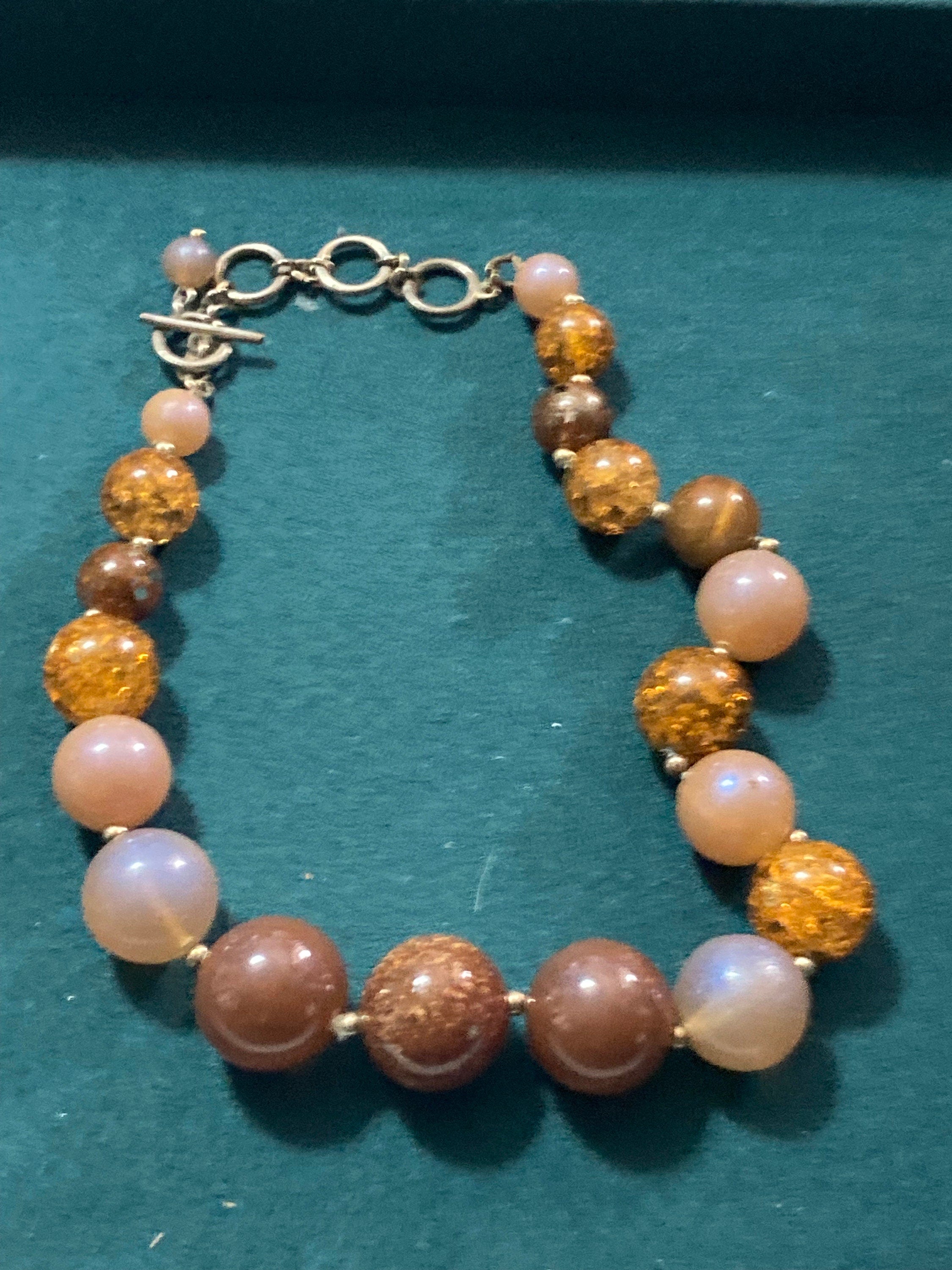 signed MONET orange brown pink autumnal chunky beaded choker necklace