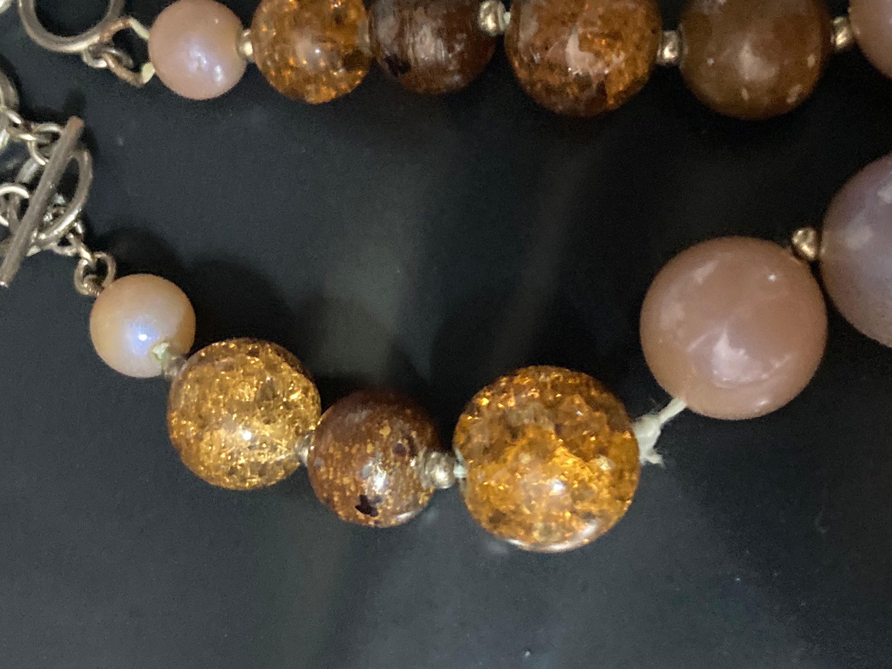 signed MONET orange brown pink autumnal chunky beaded choker necklace