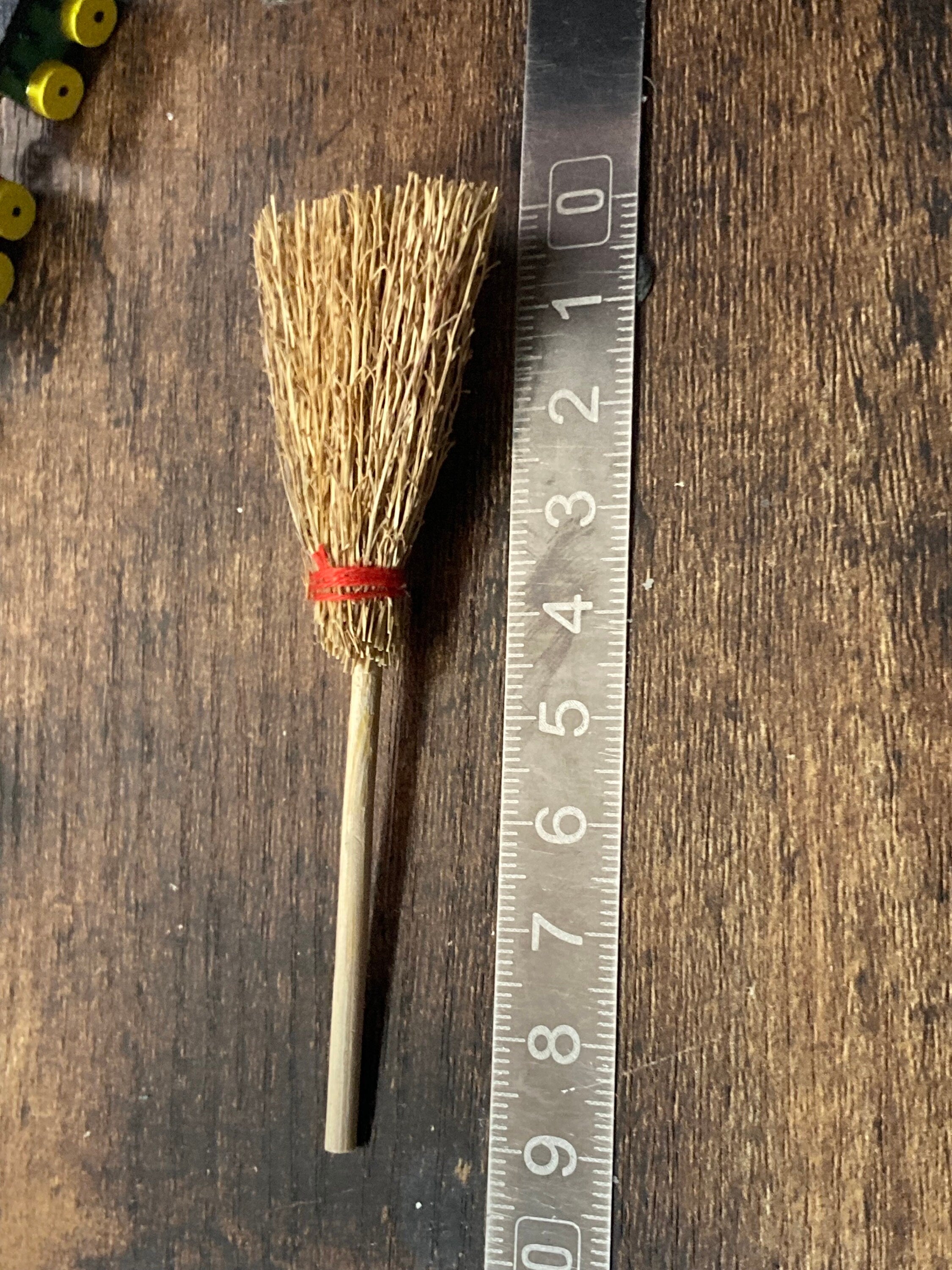 Miniature natural wood and straw witches broomstick Halloween cake topper decoration scenery dolls