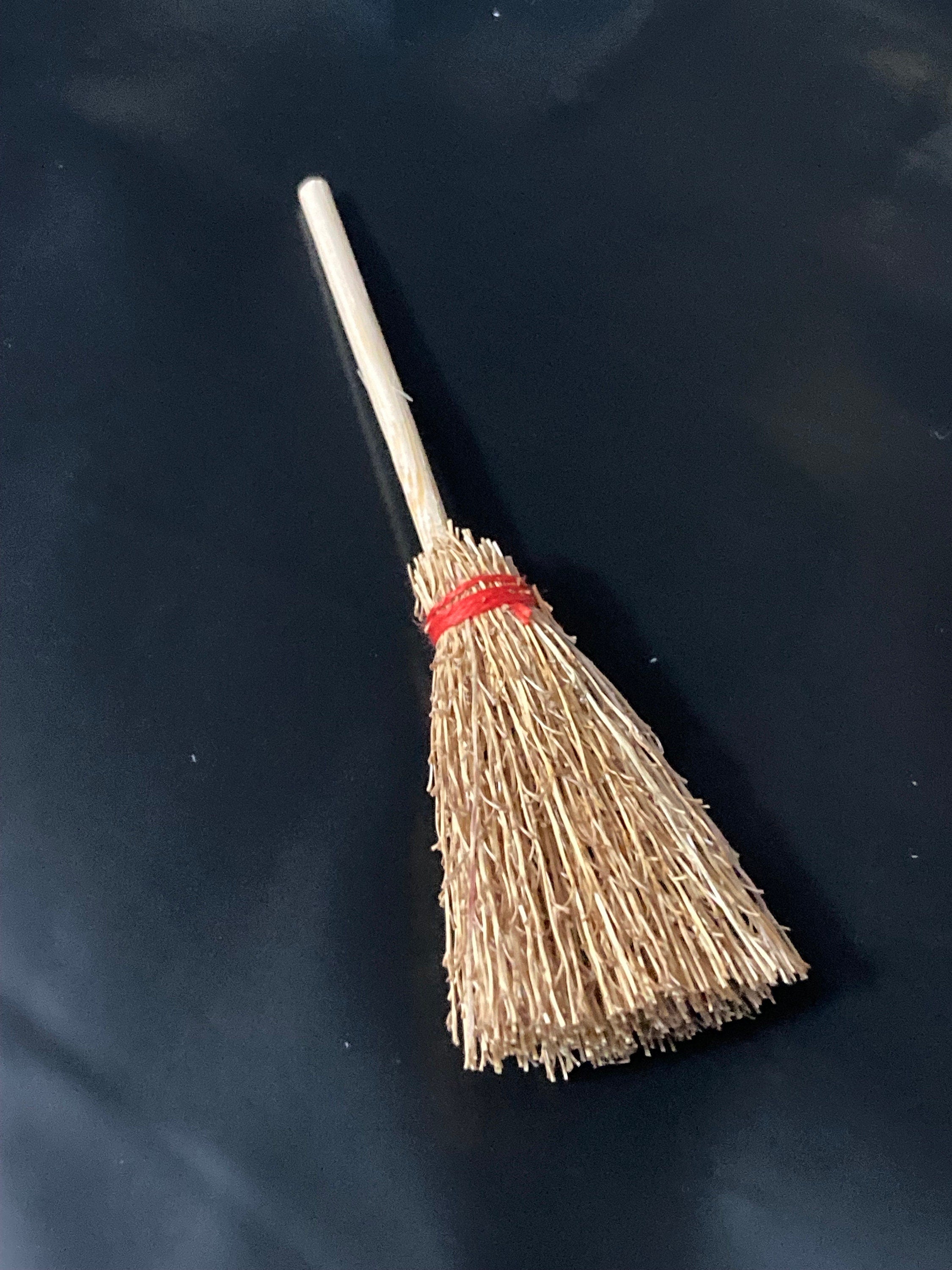 Miniature natural wood and straw witches broomstick Halloween cake topper decoration scenery dolls