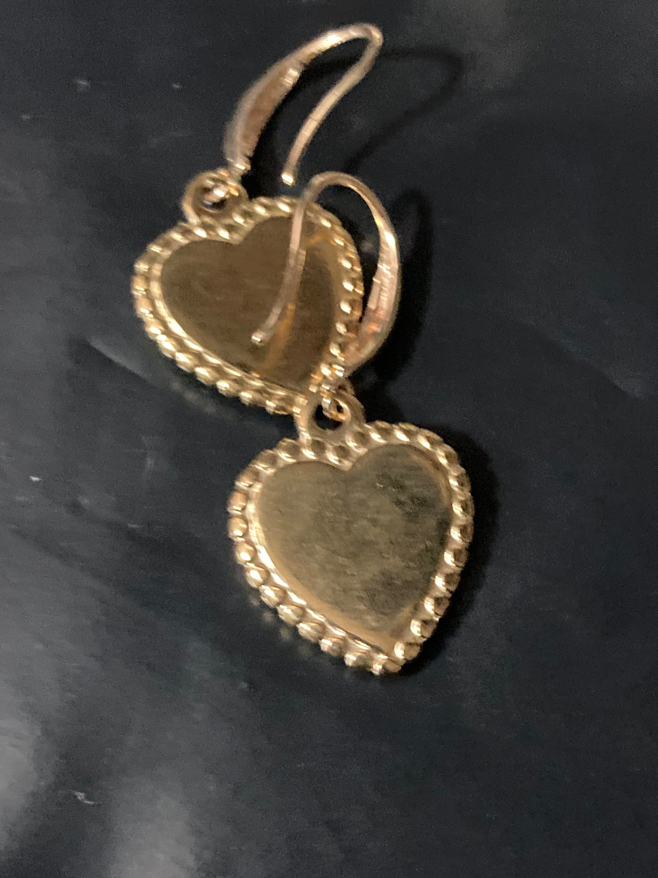 18k gold plated black diamanté and enamel Victorian love heart charm earrings