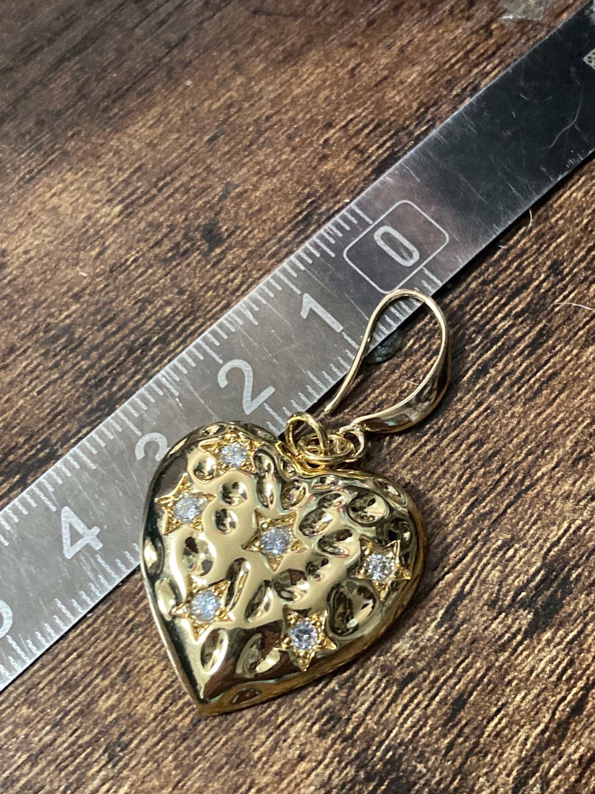 18k gold plated large clear crystal heavy love heart Victorian charm earrings