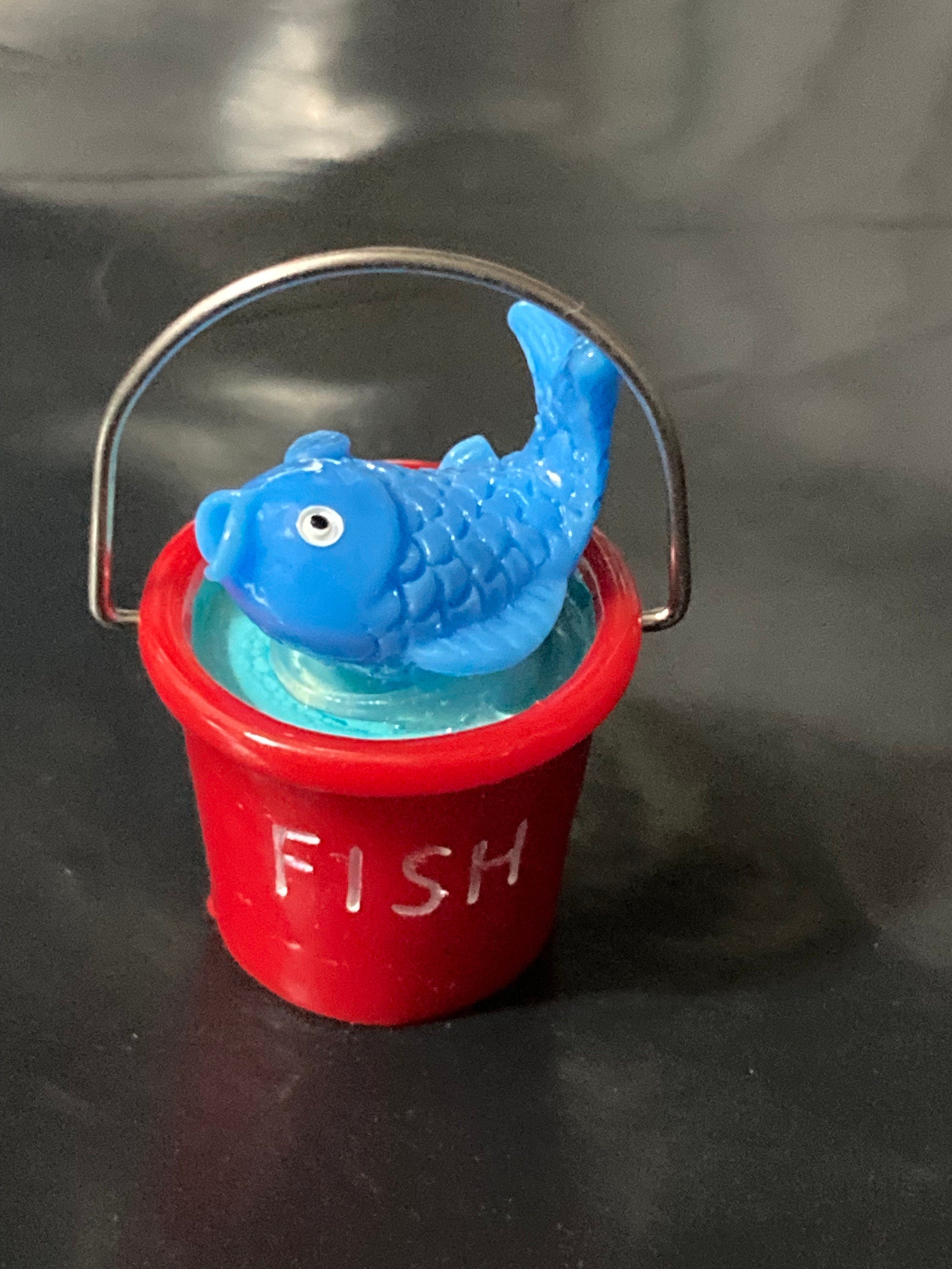 miniature red bucket fishing cake decoration topper , seaside nautical scenery prop