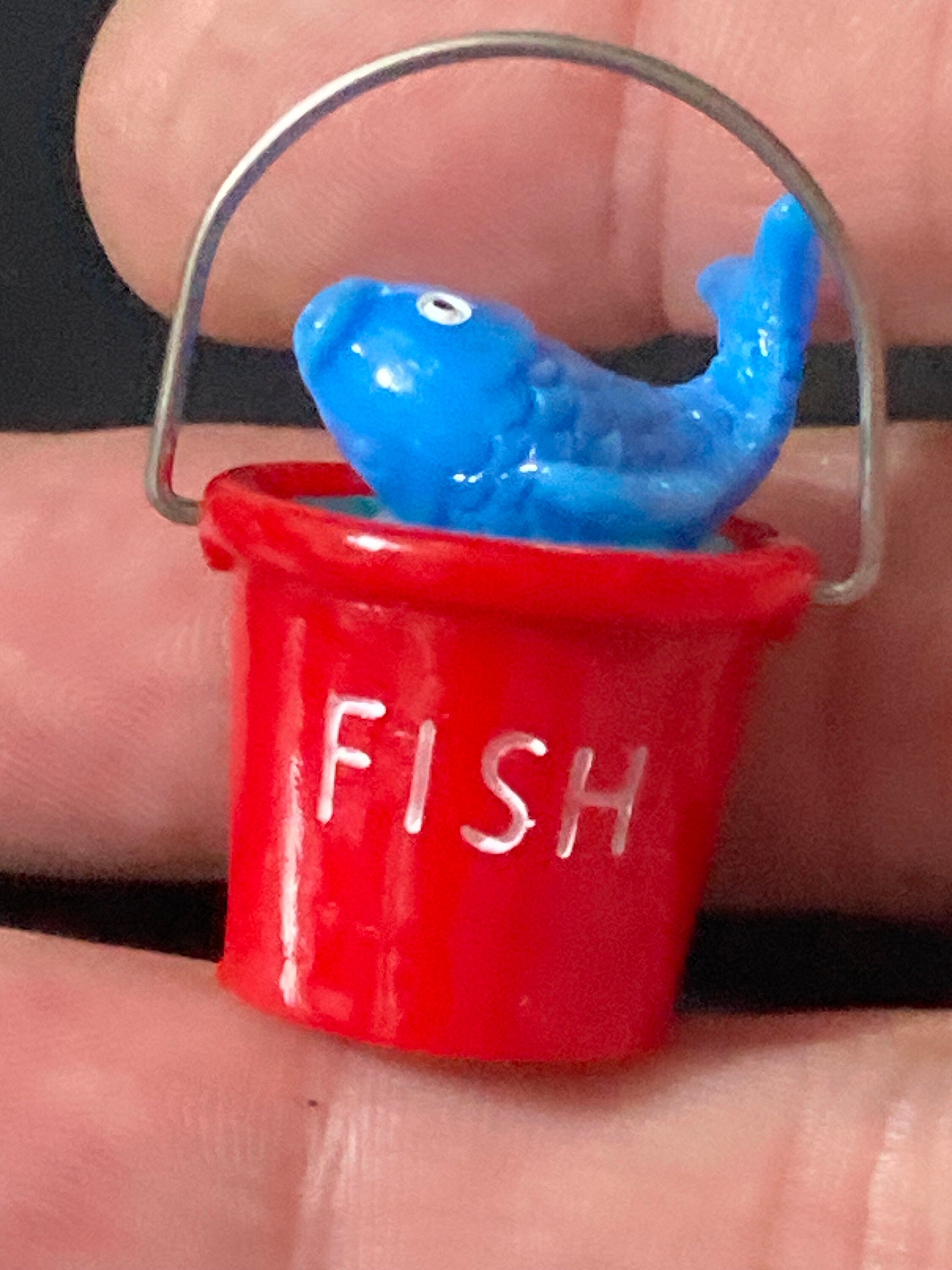 miniature red bucket fishing cake decoration topper , seaside nautical scenery prop