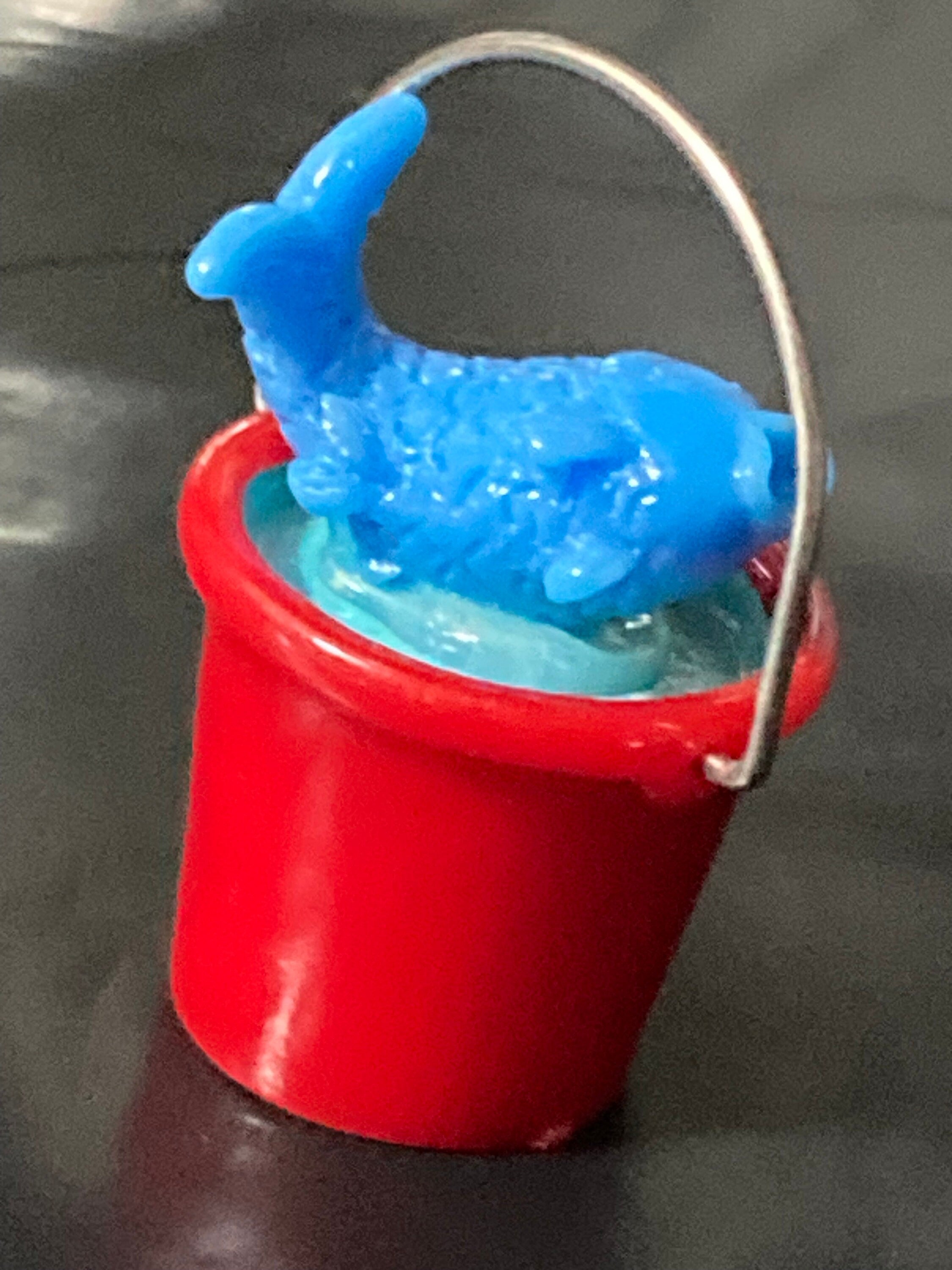miniature red bucket fishing cake decoration topper , seaside nautical scenery prop