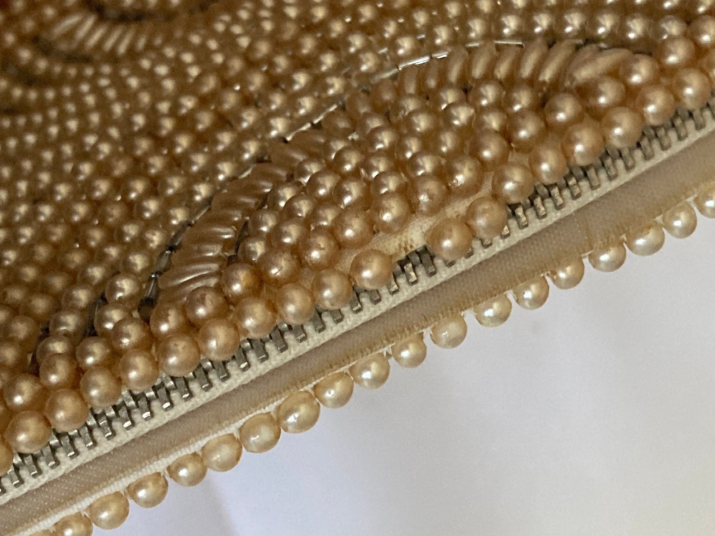 Vintage cream white micro beaded faux pearl evening purse belgian