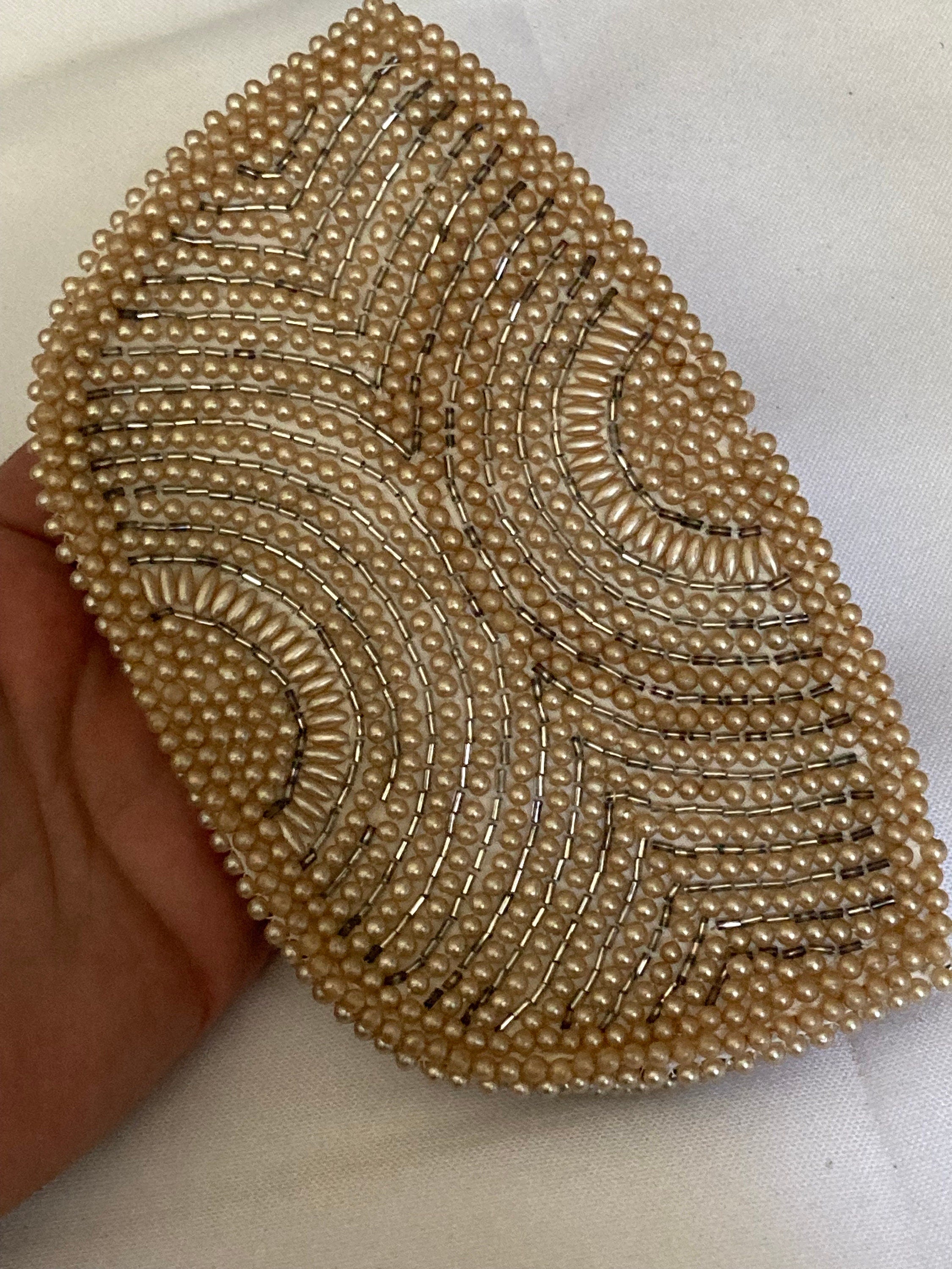 Vintage cream white micro beaded faux pearl evening purse belgian
