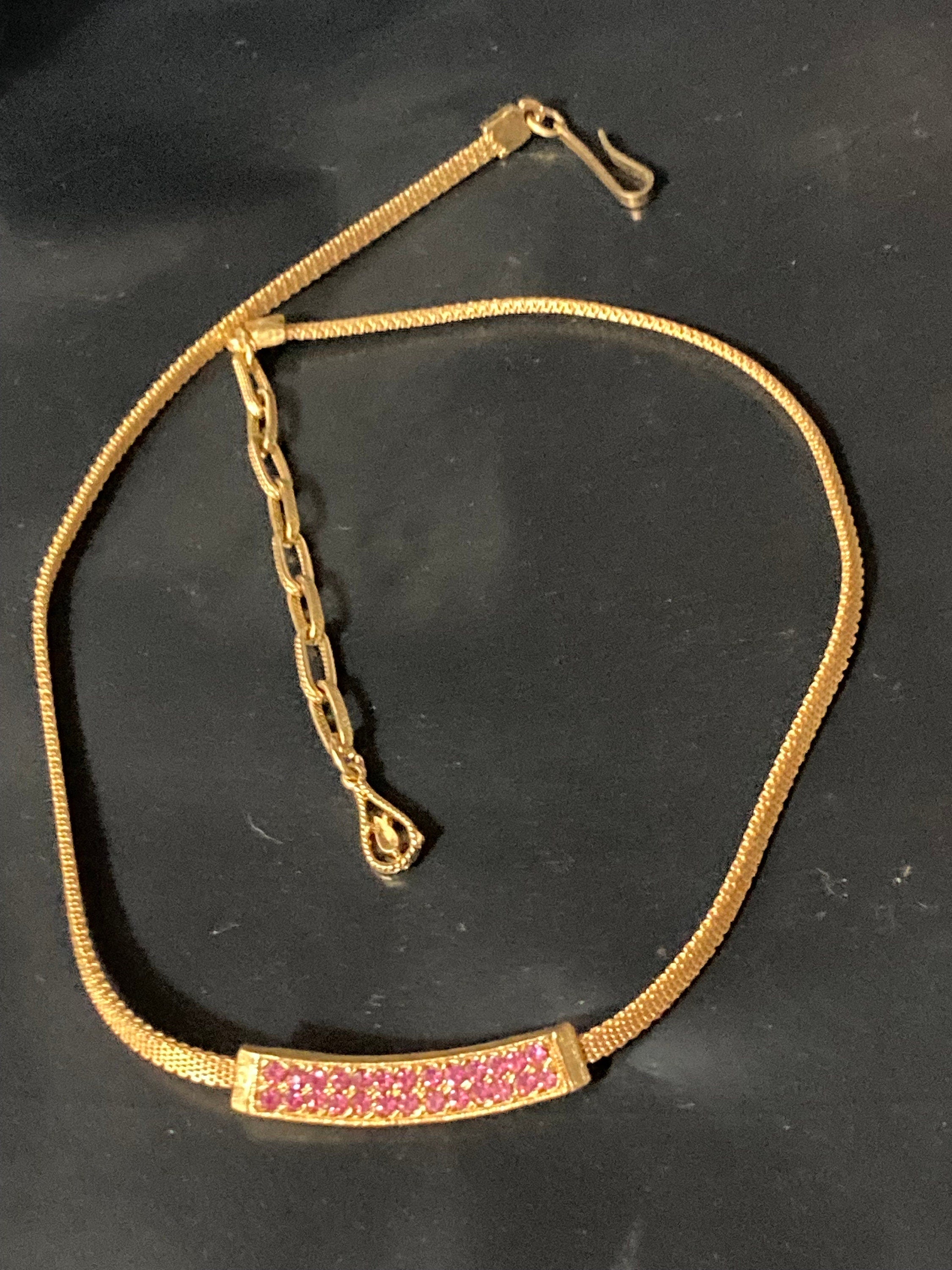 Pink Glass Rhinestone Diamanté Paste Necklace