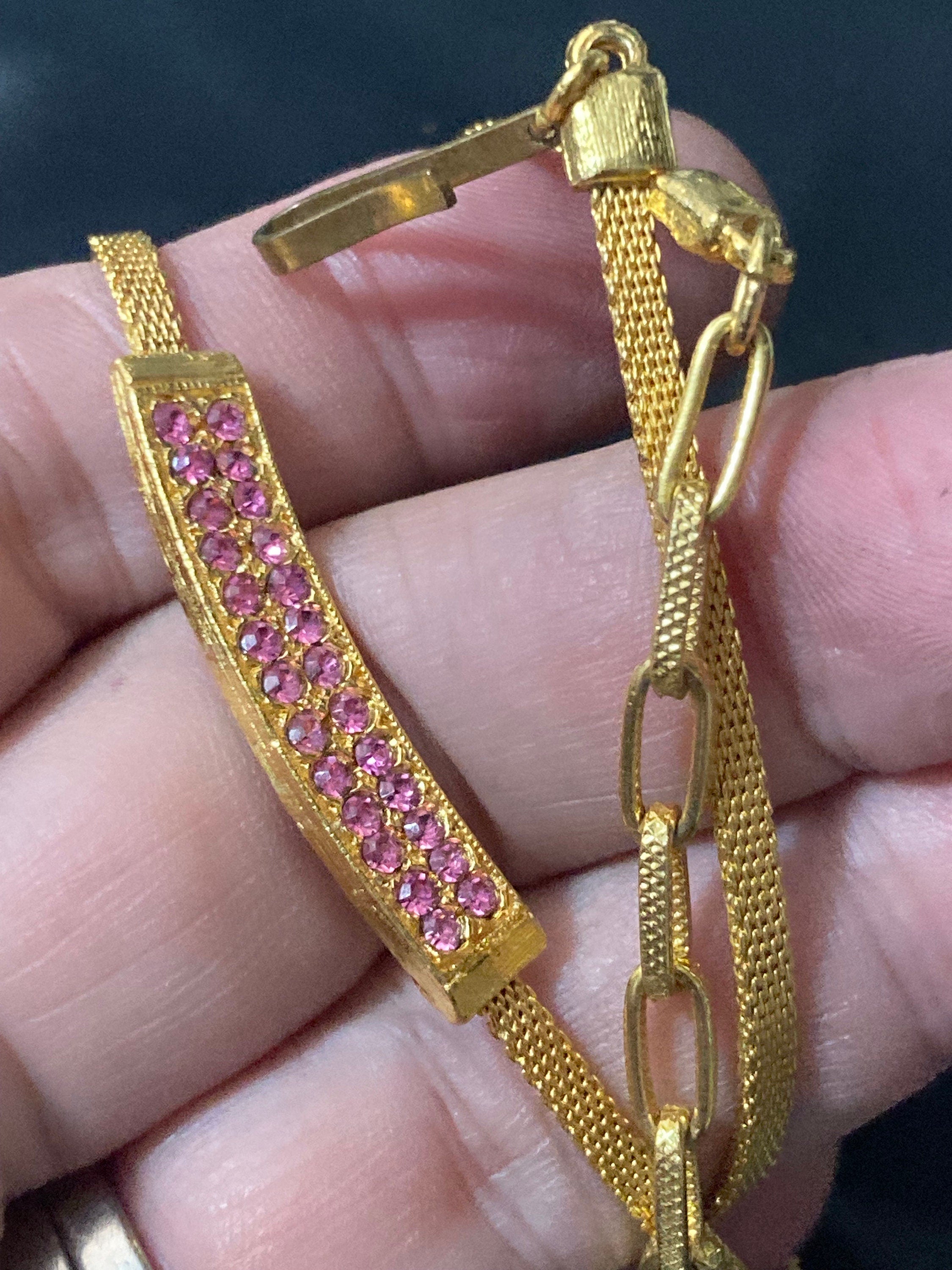 Pink Glass Rhinestone Diamanté Paste Necklace