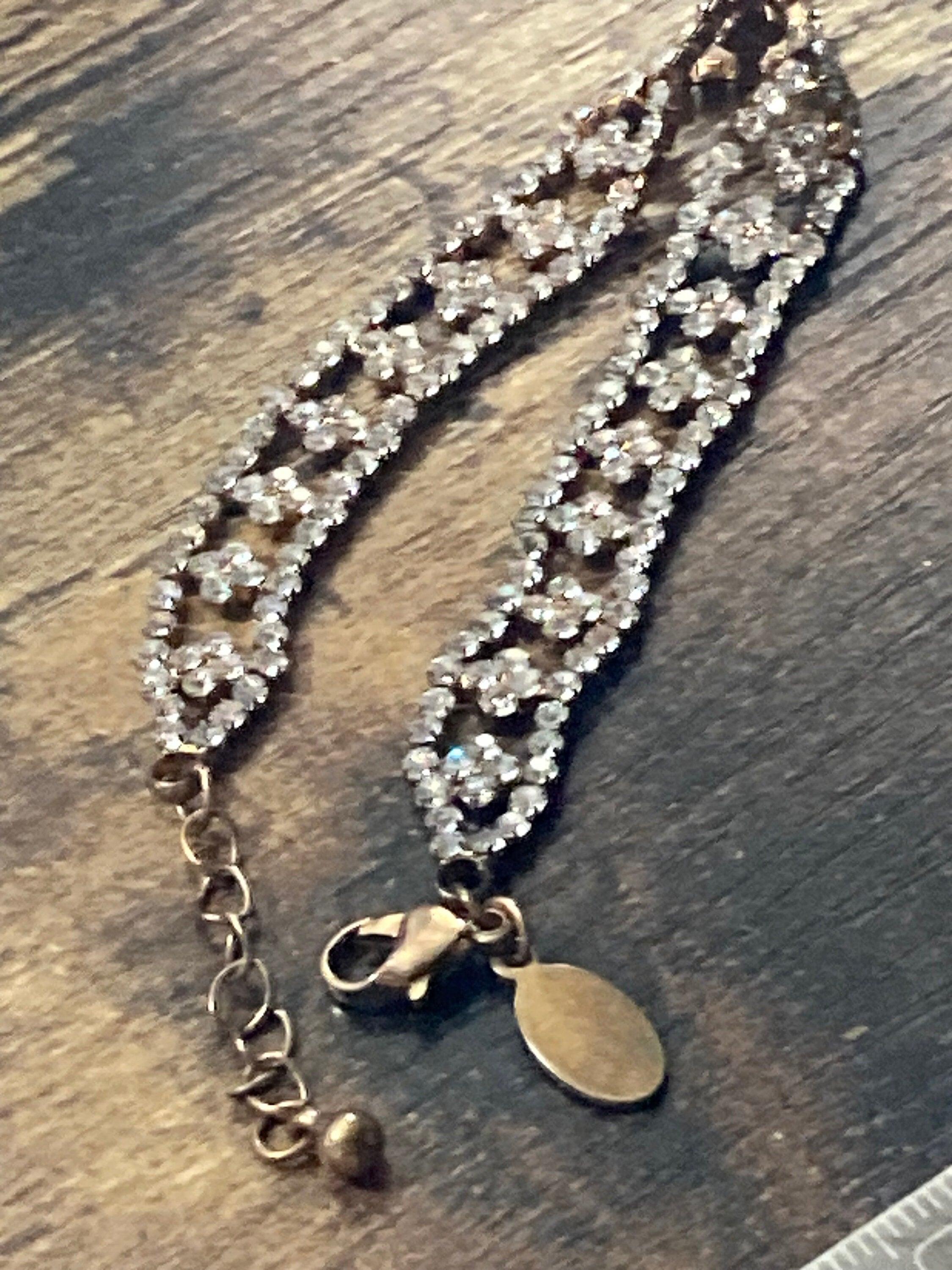 Copper gold tone diamanté crystal adjustable rhinestone bracelet