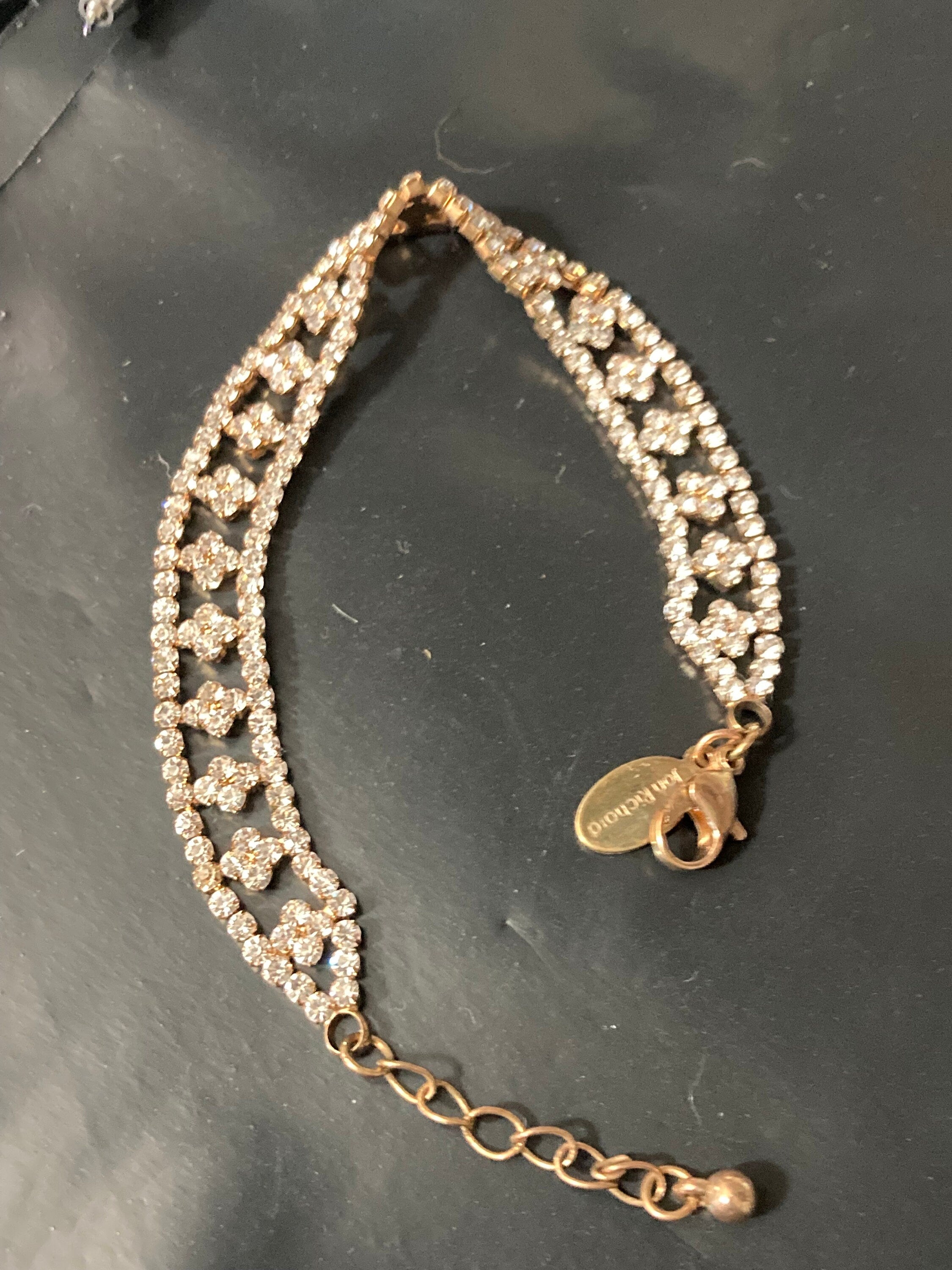 Copper gold tone diamanté crystal adjustable rhinestone bracelet