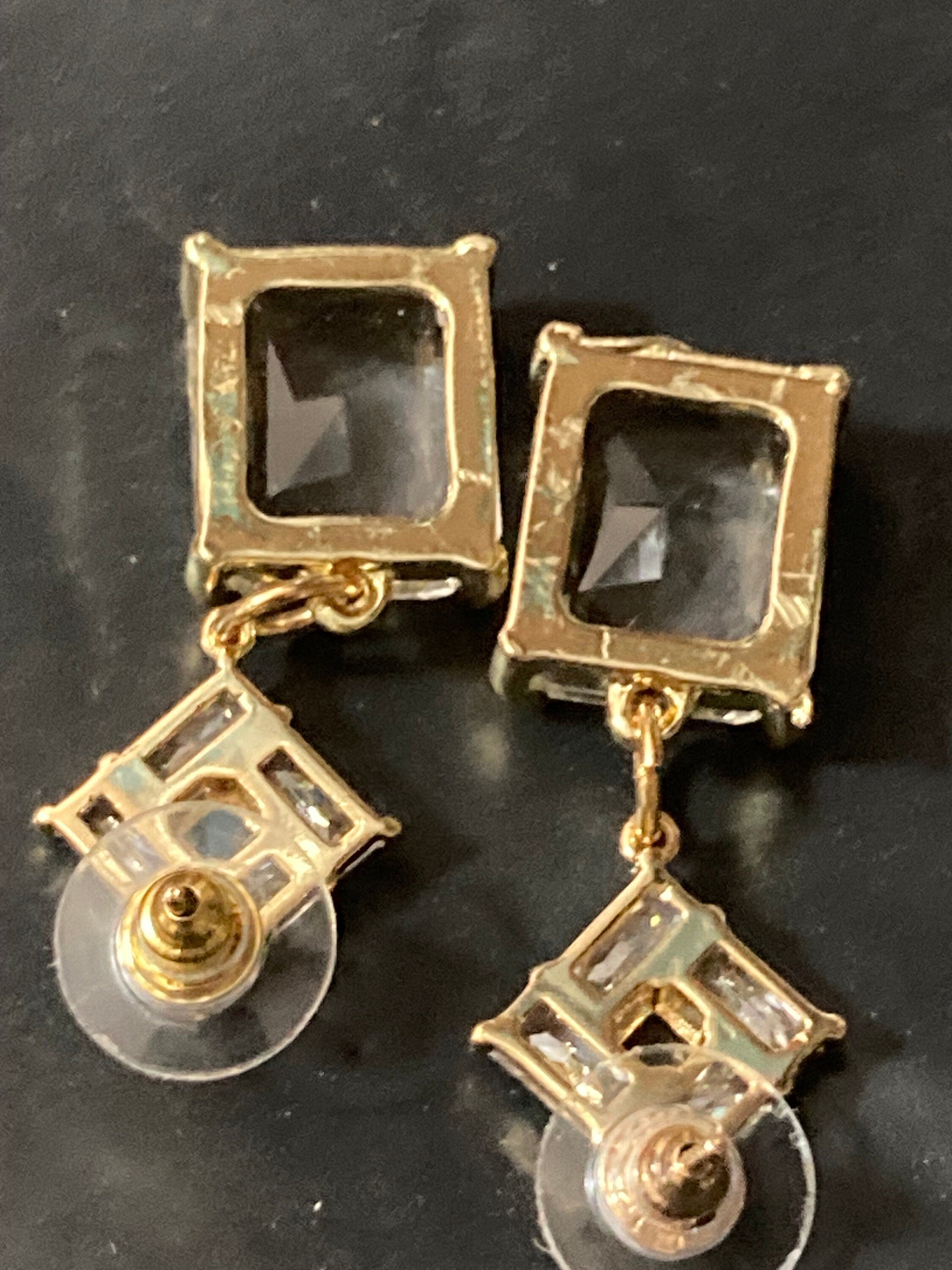 18k Gold plated faceted crystal glass diamanté rectangular drop earrings
