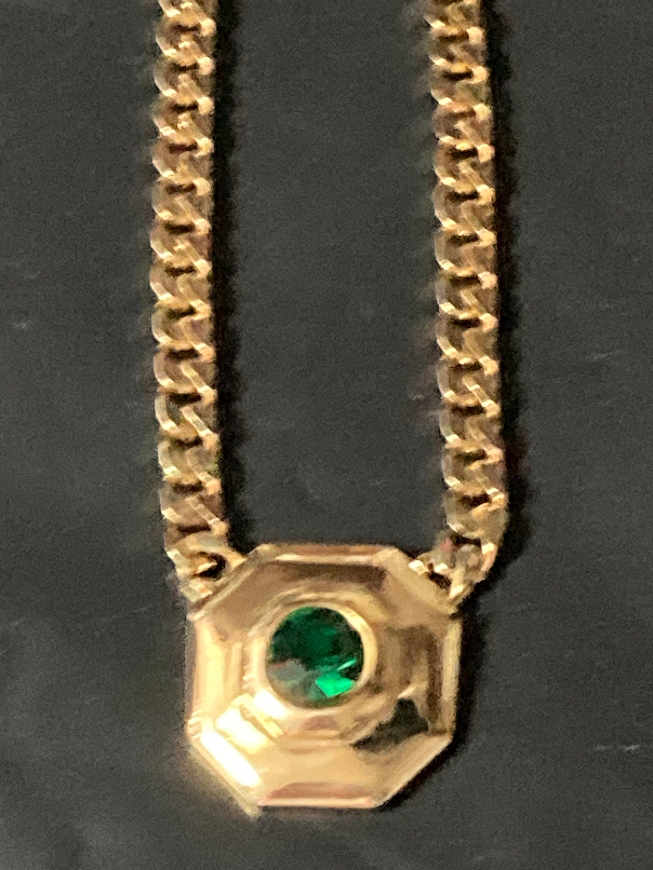 Signed Sphinx Emerald green glass octagonal diamanté necklace