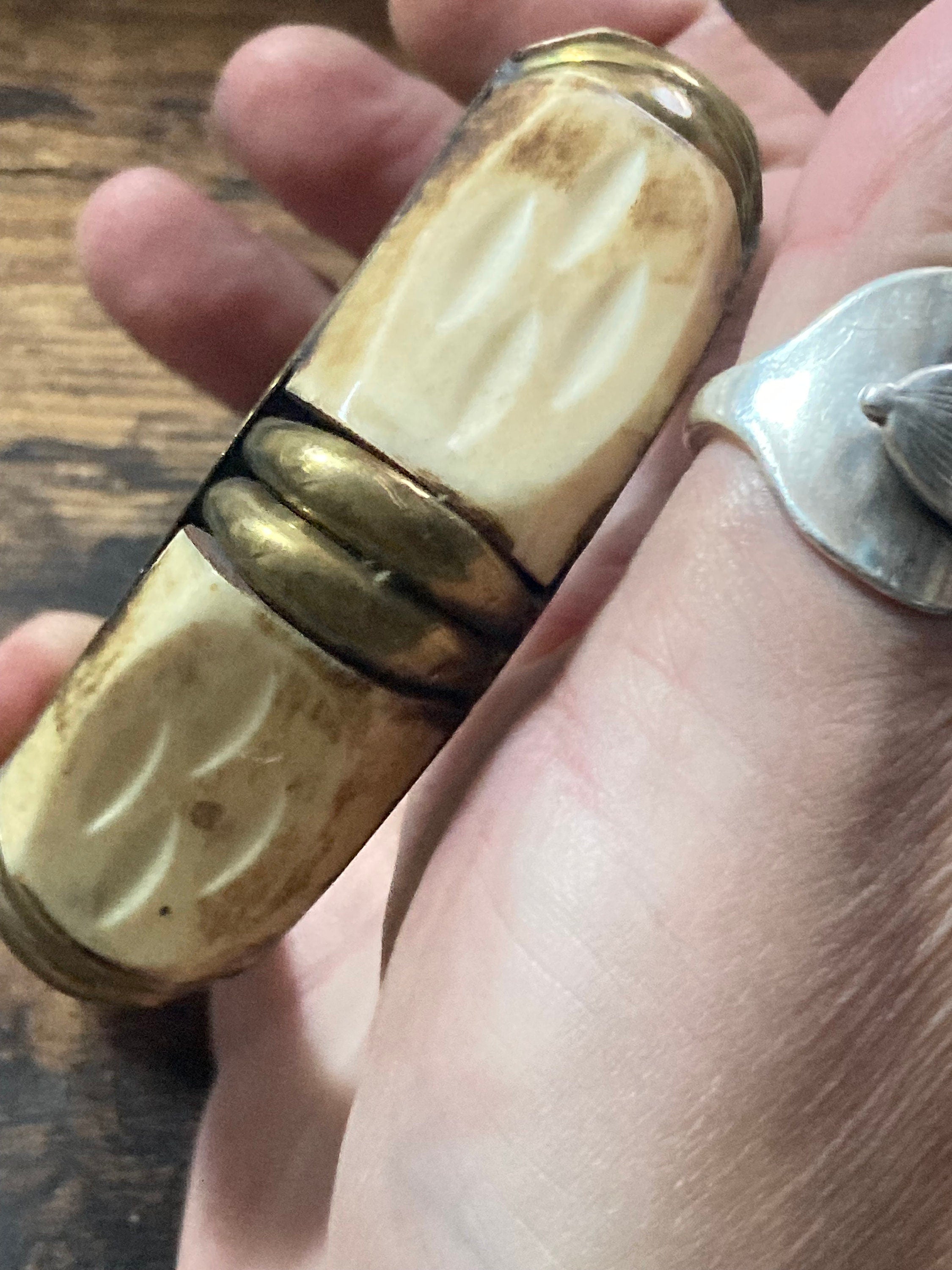 Retro gold tone faux bone acrylic brass wide cuff bangle