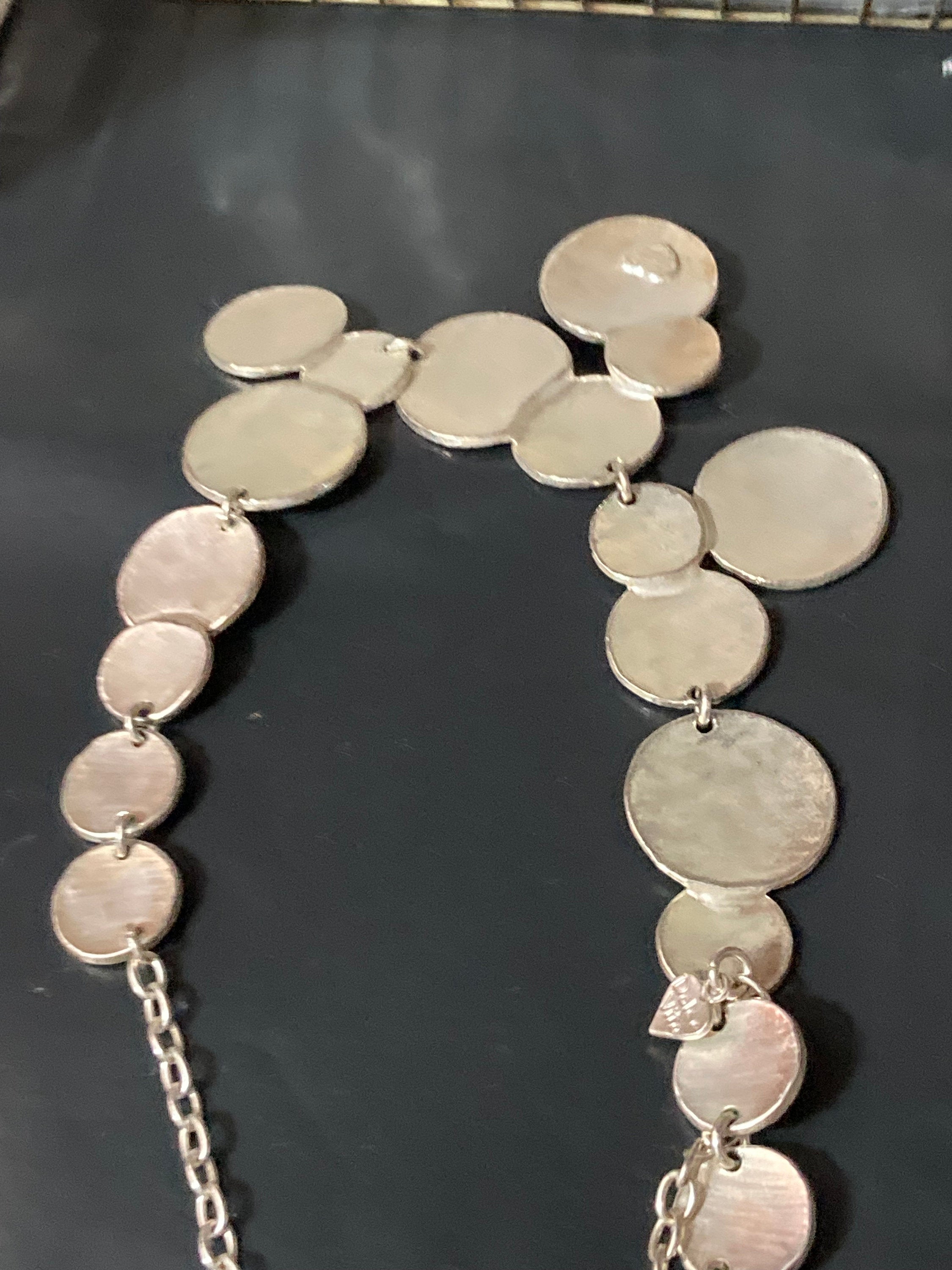 Signed Dolce Vita silver tone statement panel link necklace Paris France Designer