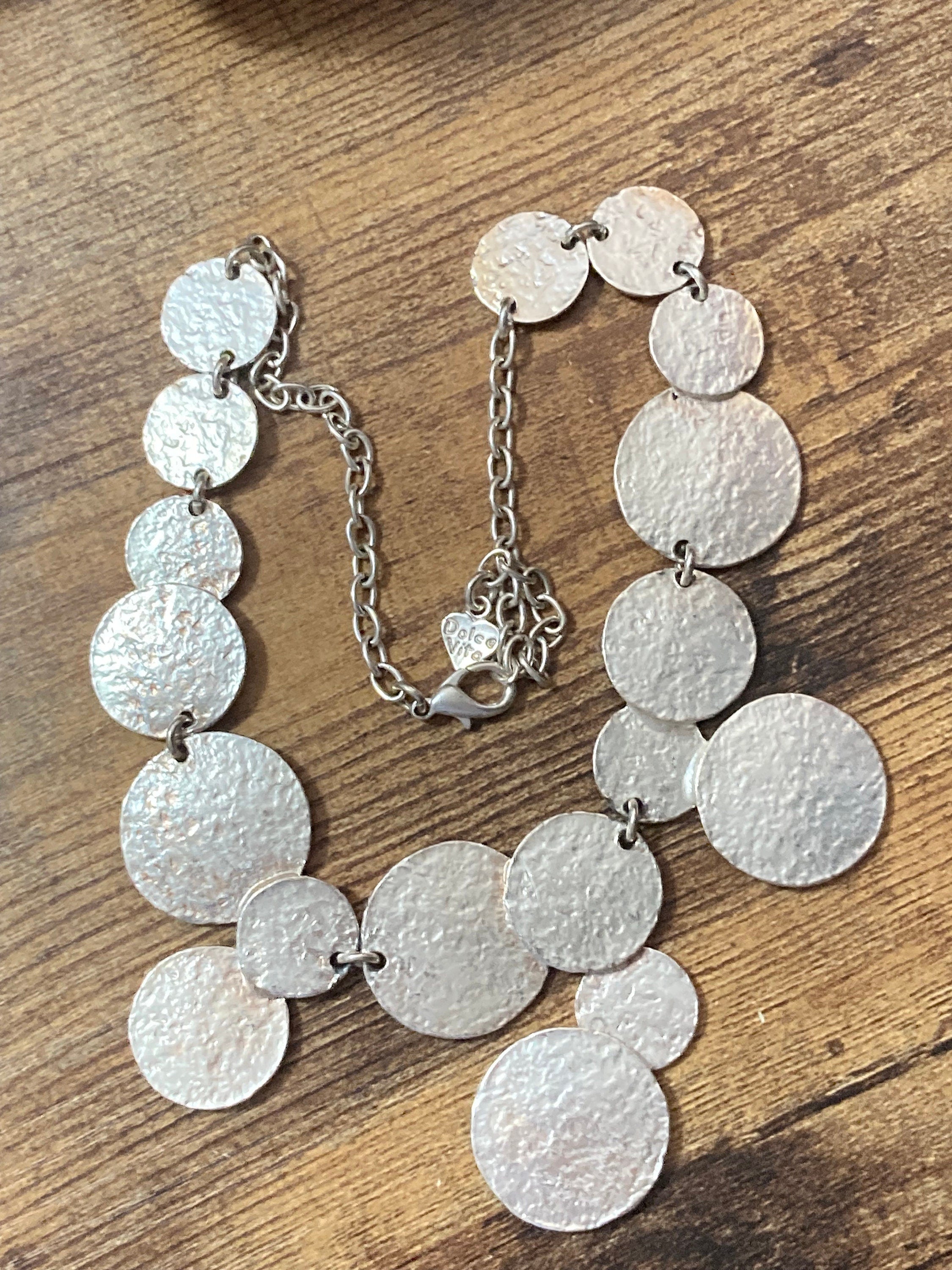 Signed Dolce Vita silver tone statement panel link necklace Paris France Designer