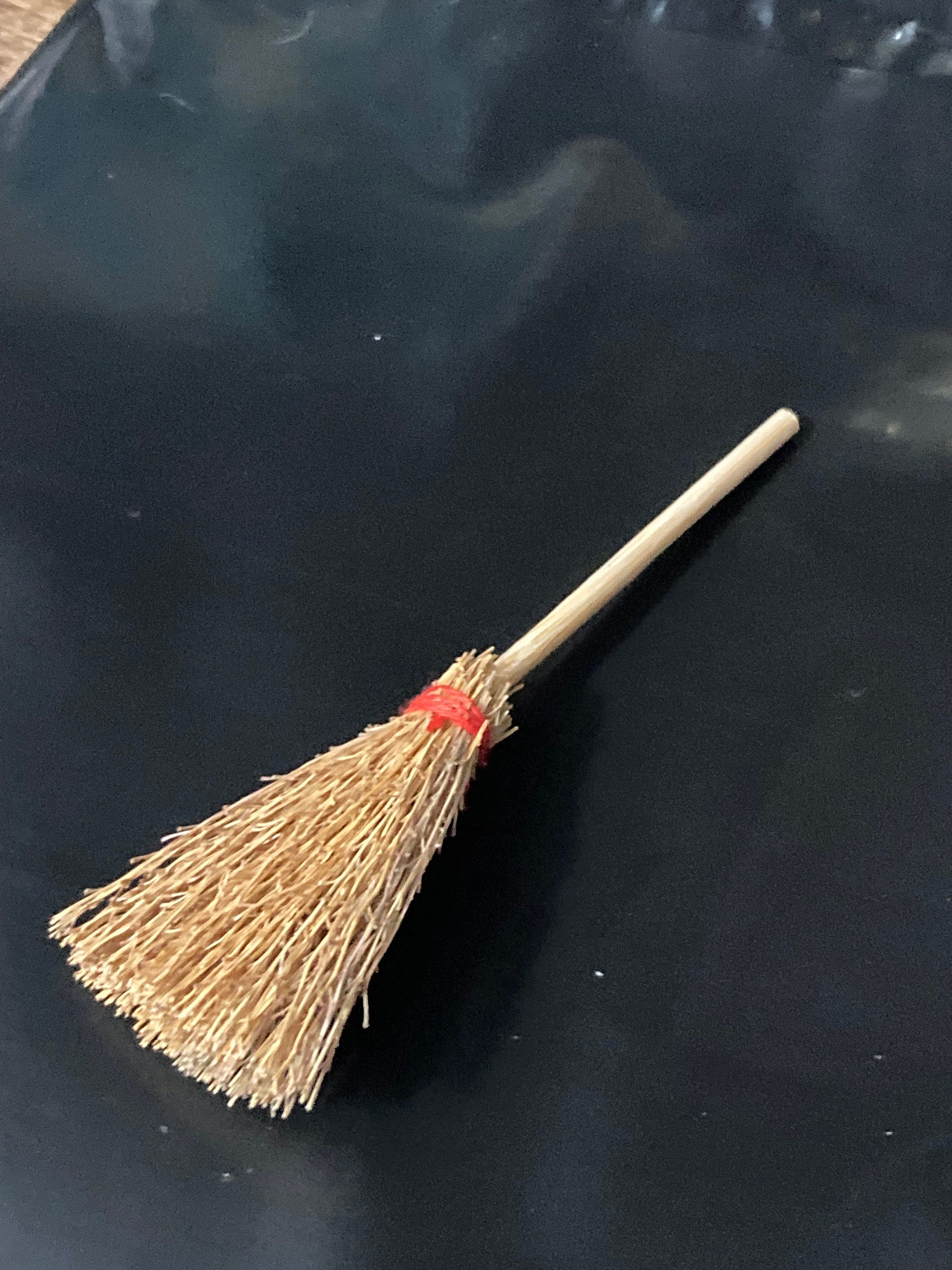 Miniature natural wood and straw witches broomstick Halloween cake topper decoration scenery dolls