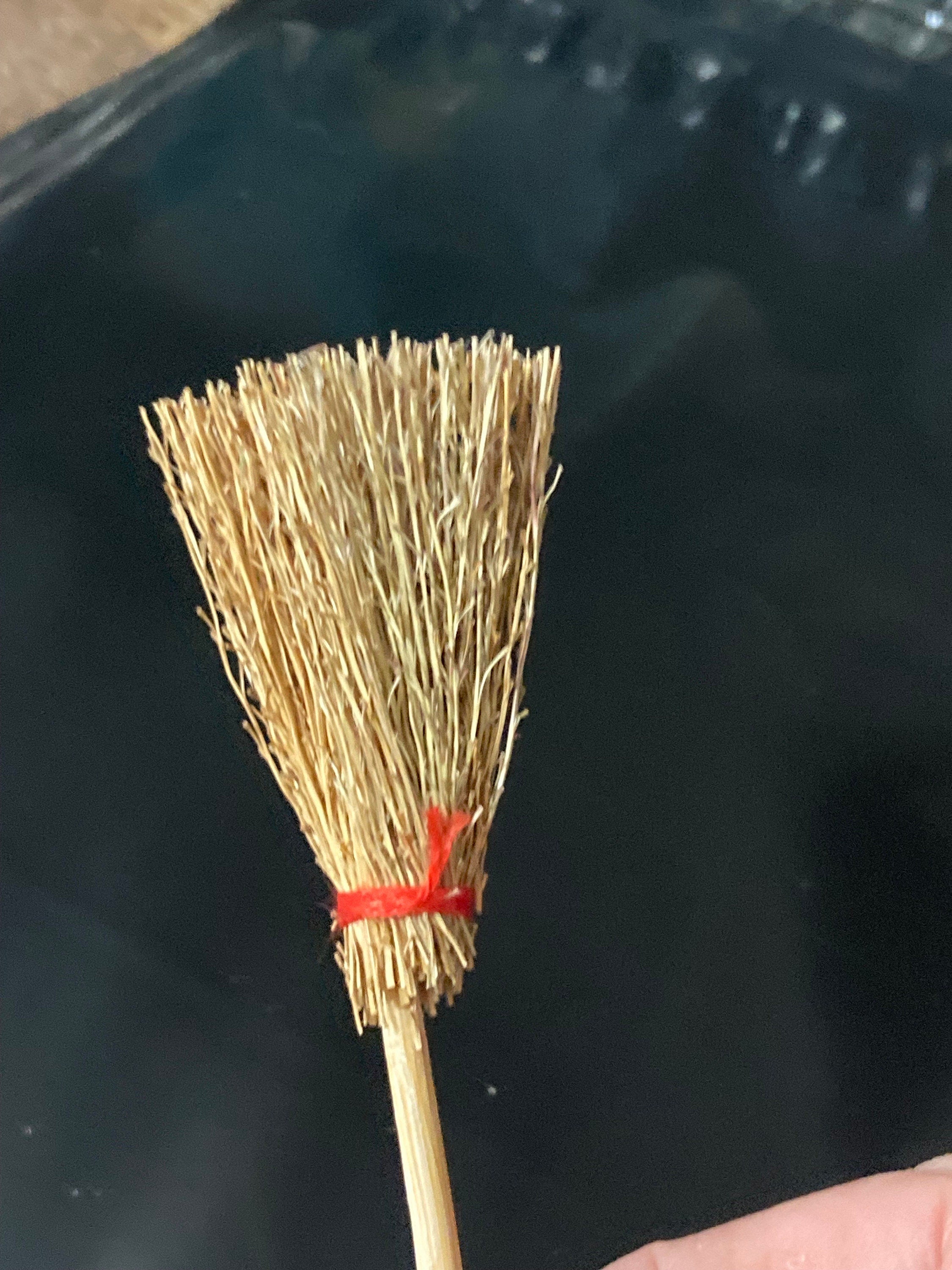 Miniature natural wood and straw witches broomstick Halloween cake topper decoration scenery dolls