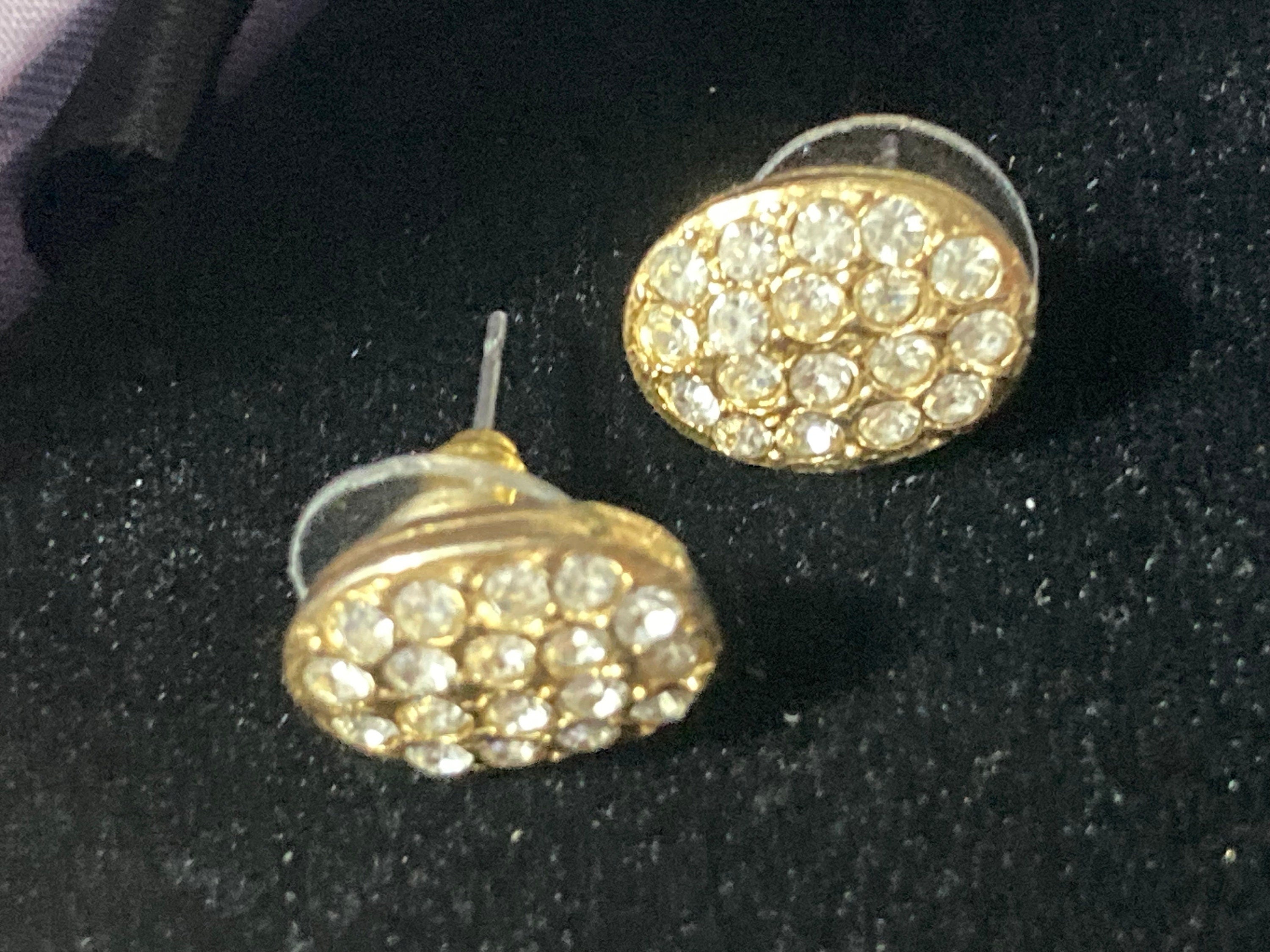 retro small gold tone clear diamanté paste crystal stud earrings for pierced ears