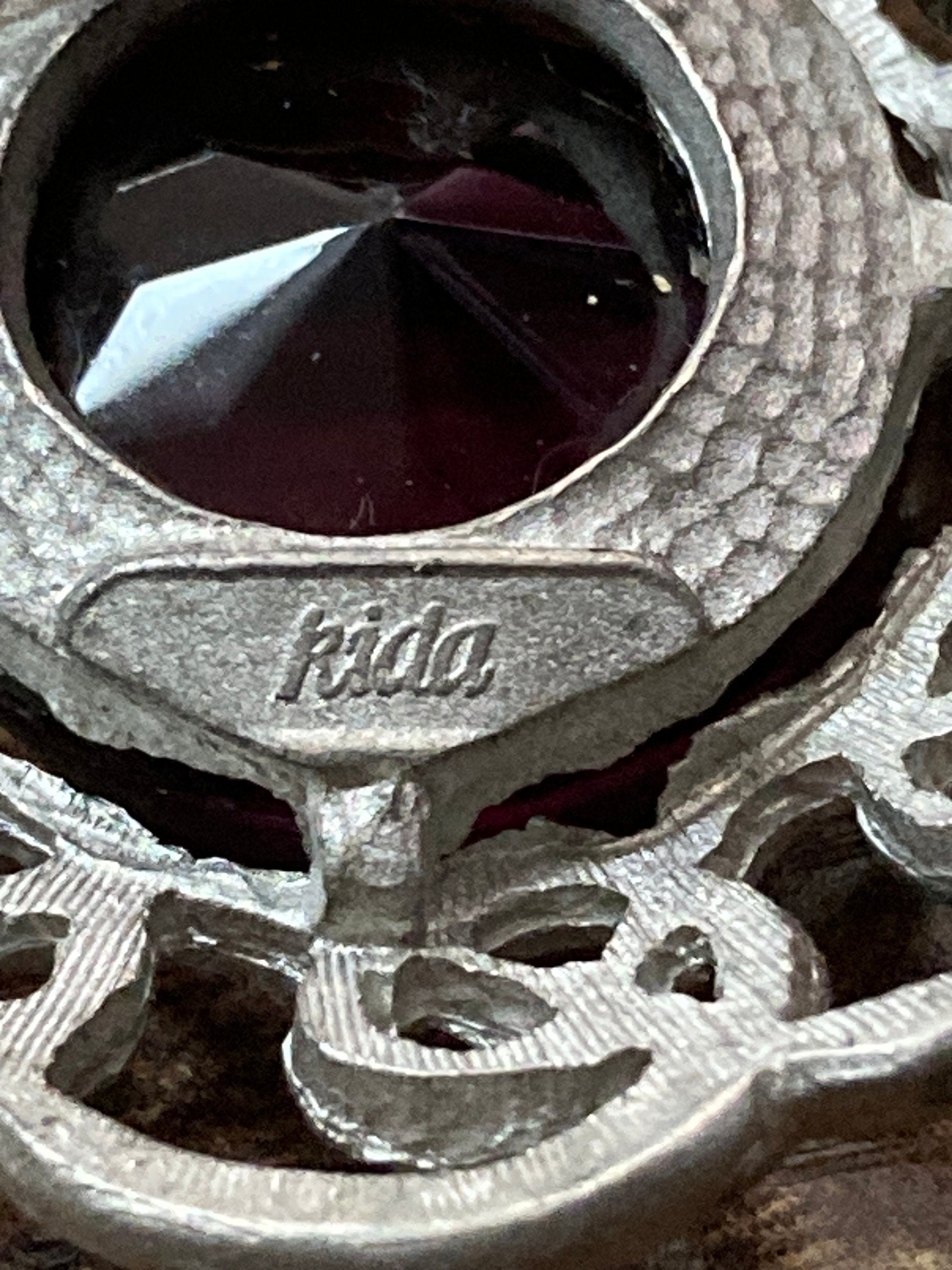 signed vintage Celtic style Scottish brooch amethyst glass paste gemstone