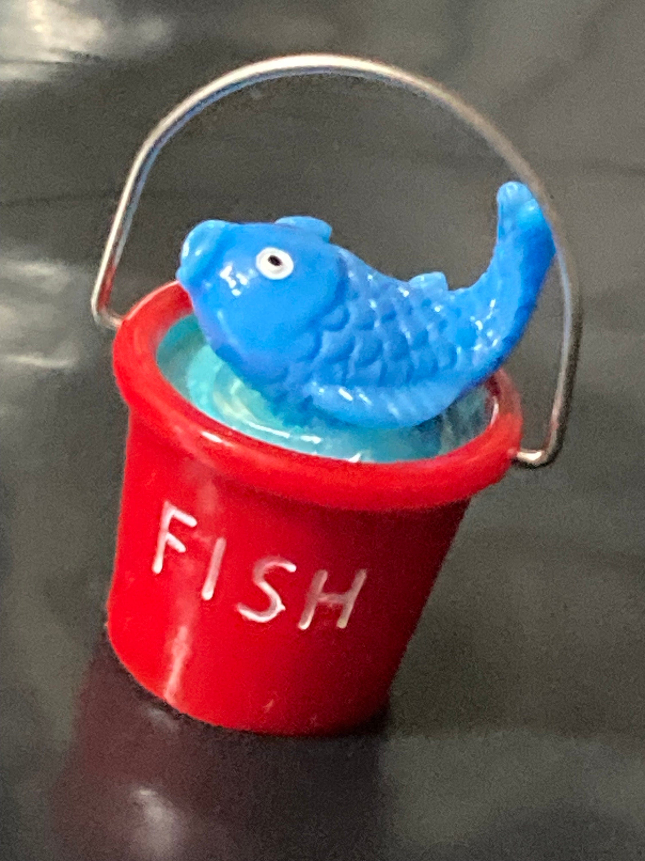 miniature red bucket fishing cake decoration topper , seaside nautical scenery prop