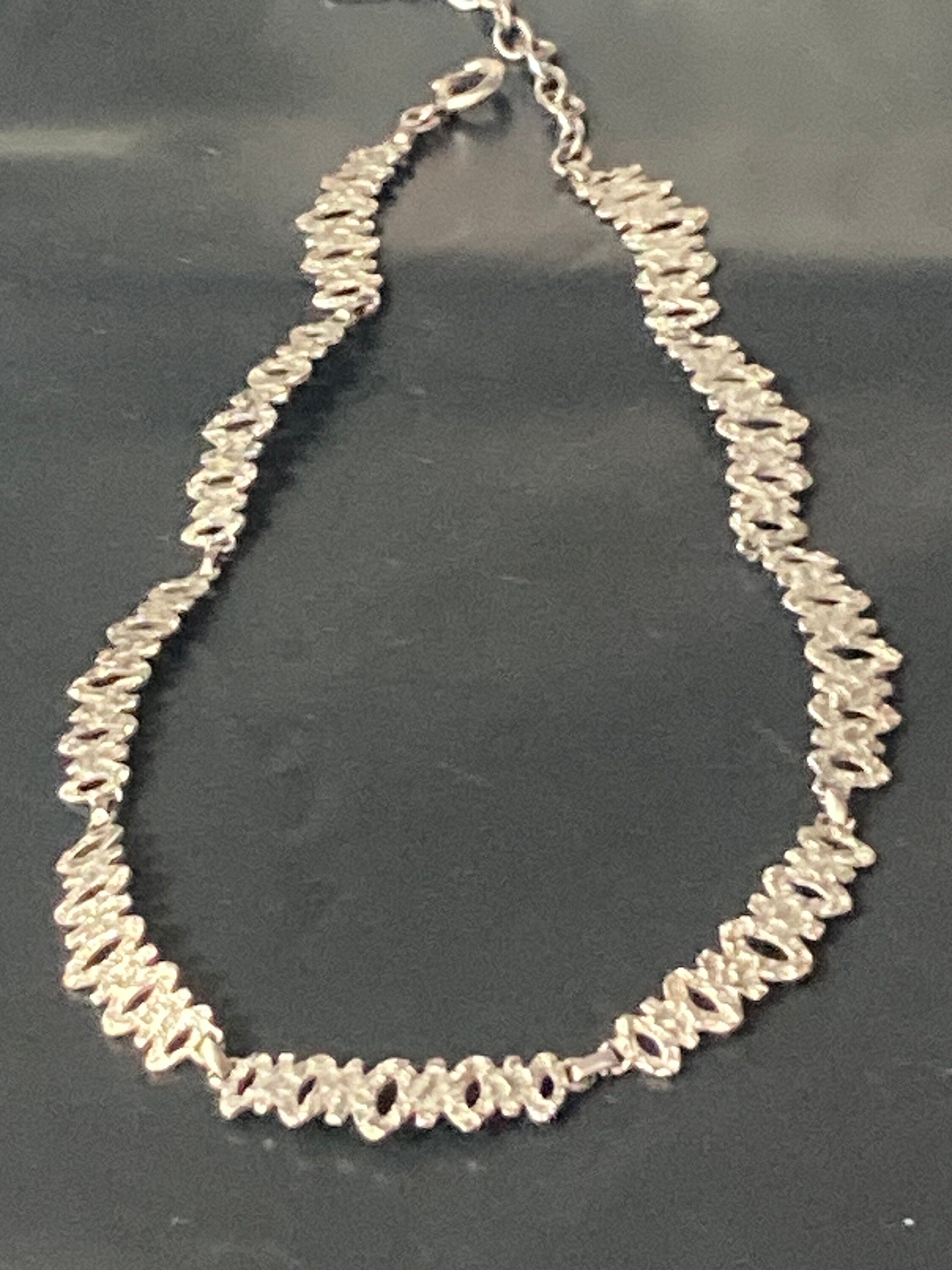 Petite 37cm vintage 925 Sterling Silver 1970s brutalist panel link Necklace 12.2grams