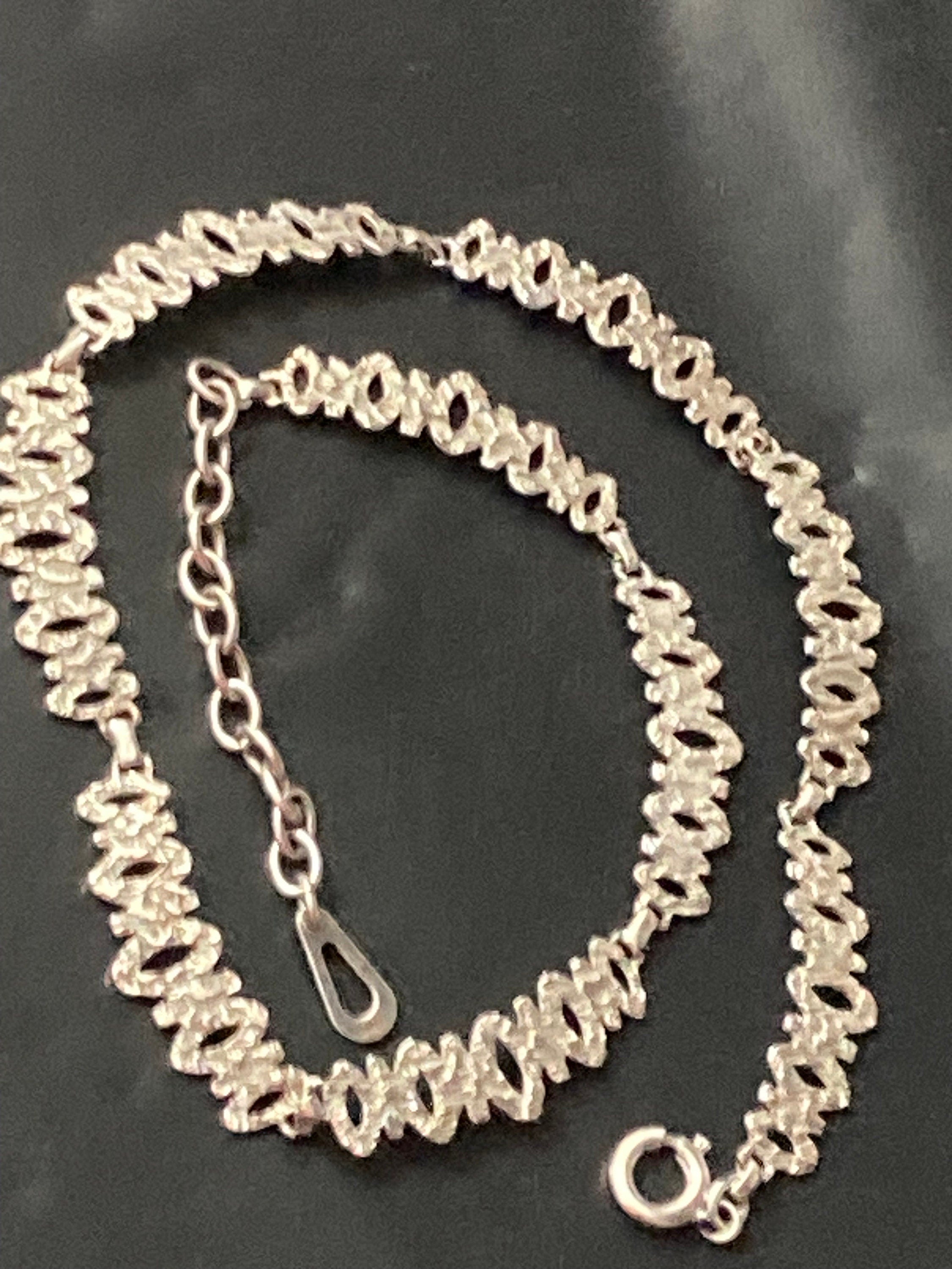 Petite 37cm vintage 925 Sterling Silver 1970s brutalist panel link Necklace 12.2grams
