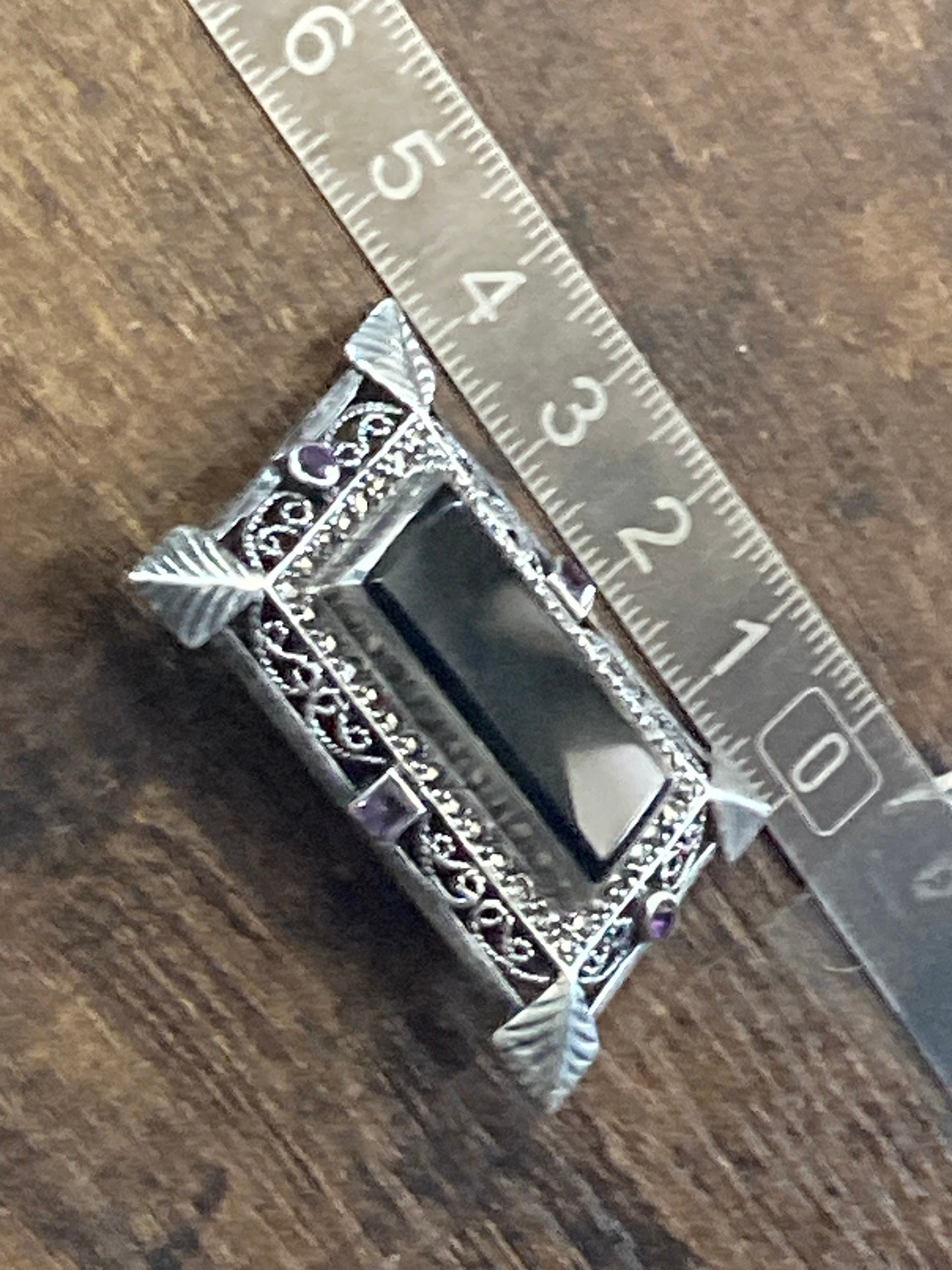 5cm Antique Art Deco onyx Sterling 925 solid silver marcasite gemstone Brooch