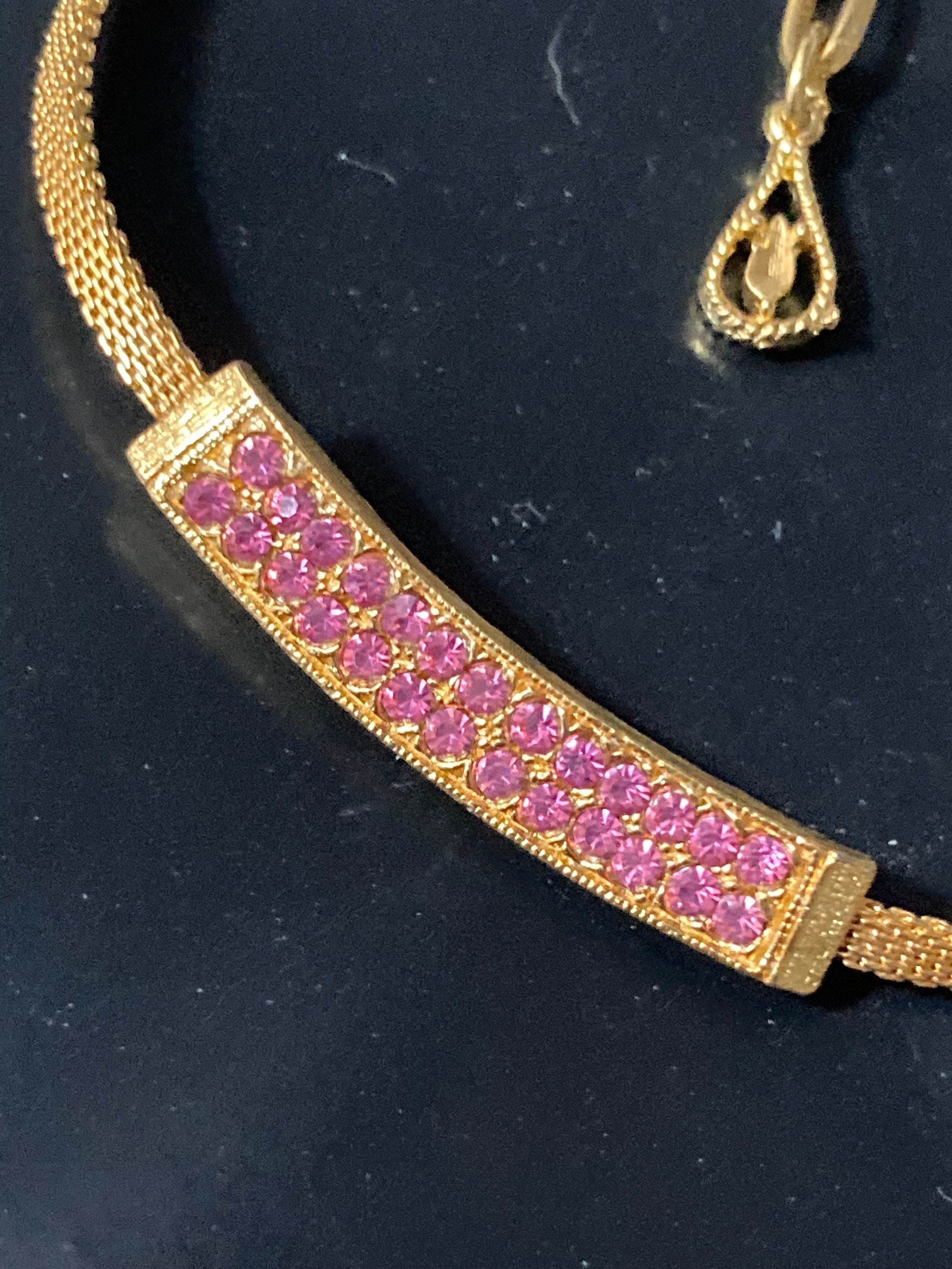 Pink Glass Rhinestone Diamanté Paste Necklace