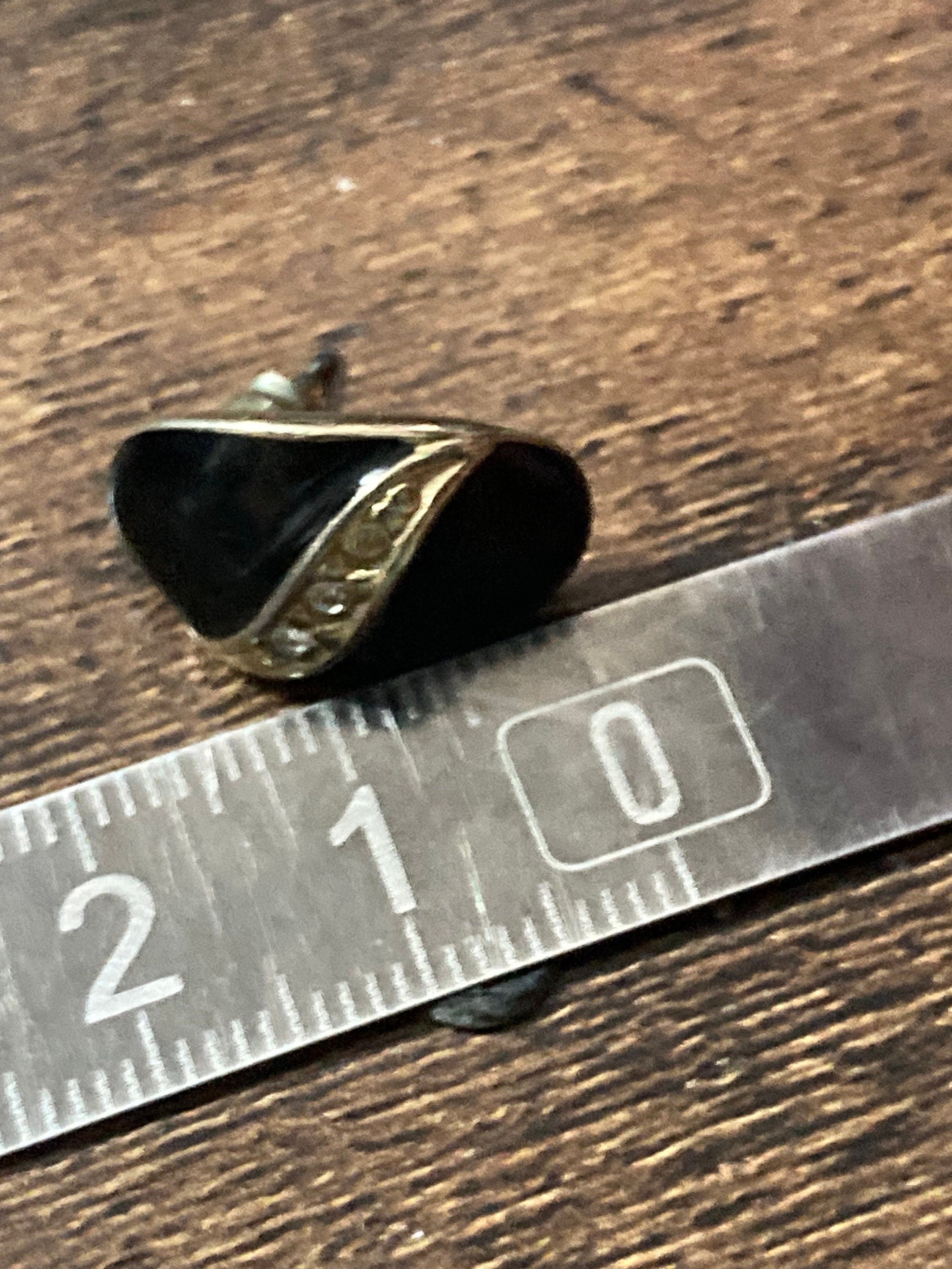 Retro 1980s classic Gold tone pierced black enamel diamanté Oval stud earrings