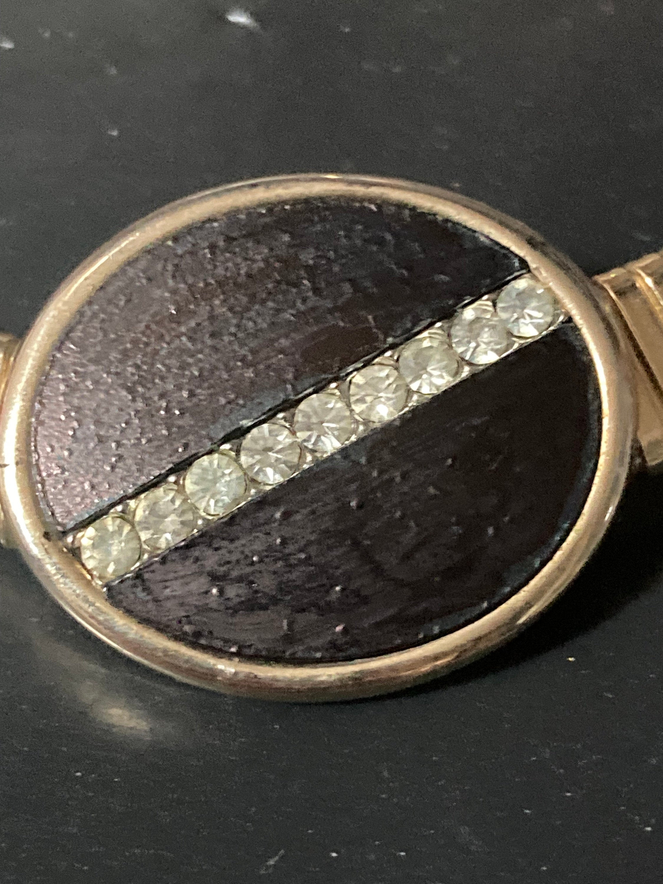 Signed park lane Gold tone omega choker necklace with black Oval diamanté cabochon