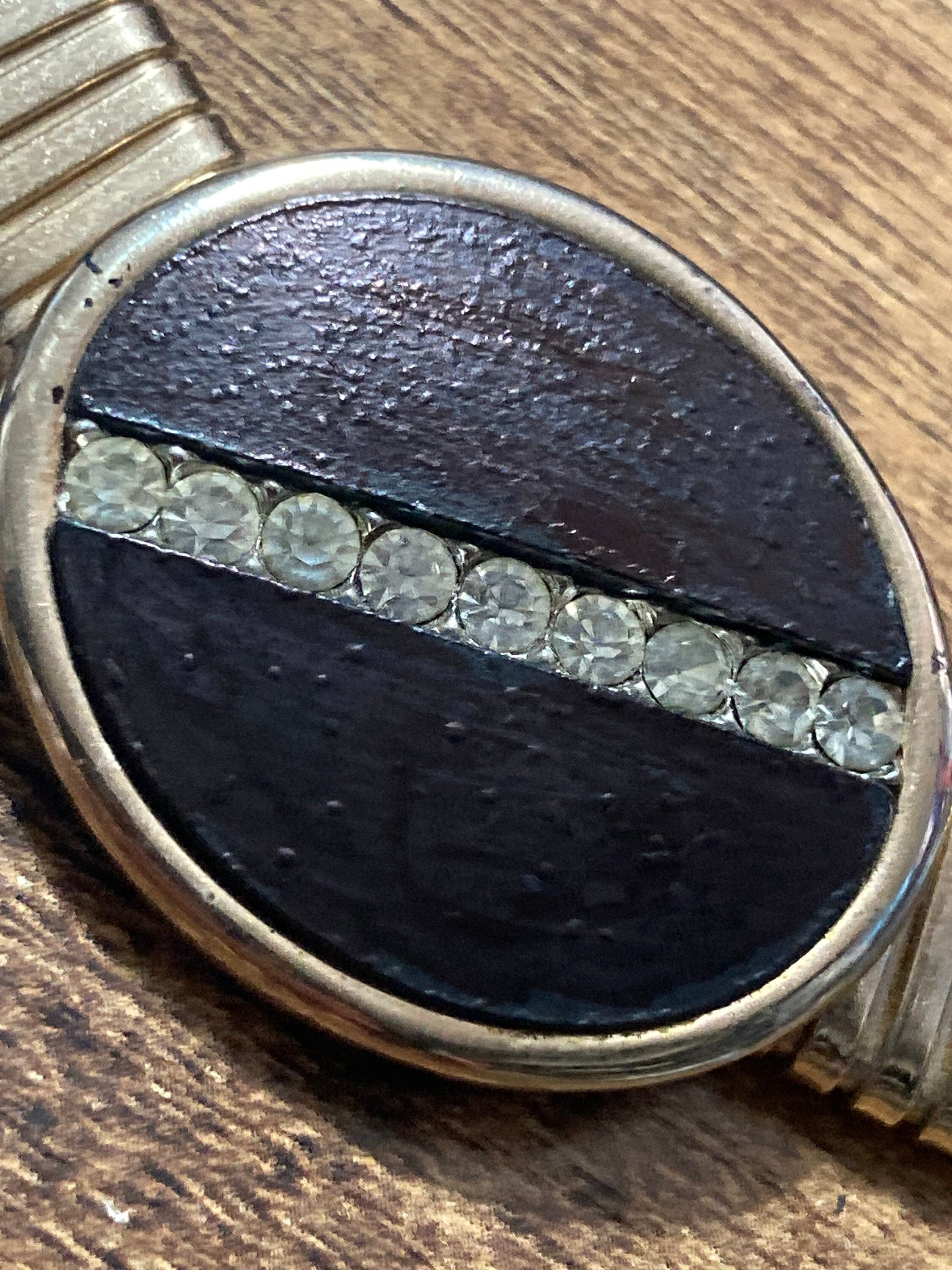 Signed park lane Gold tone omega choker necklace with black Oval diamanté cabochon