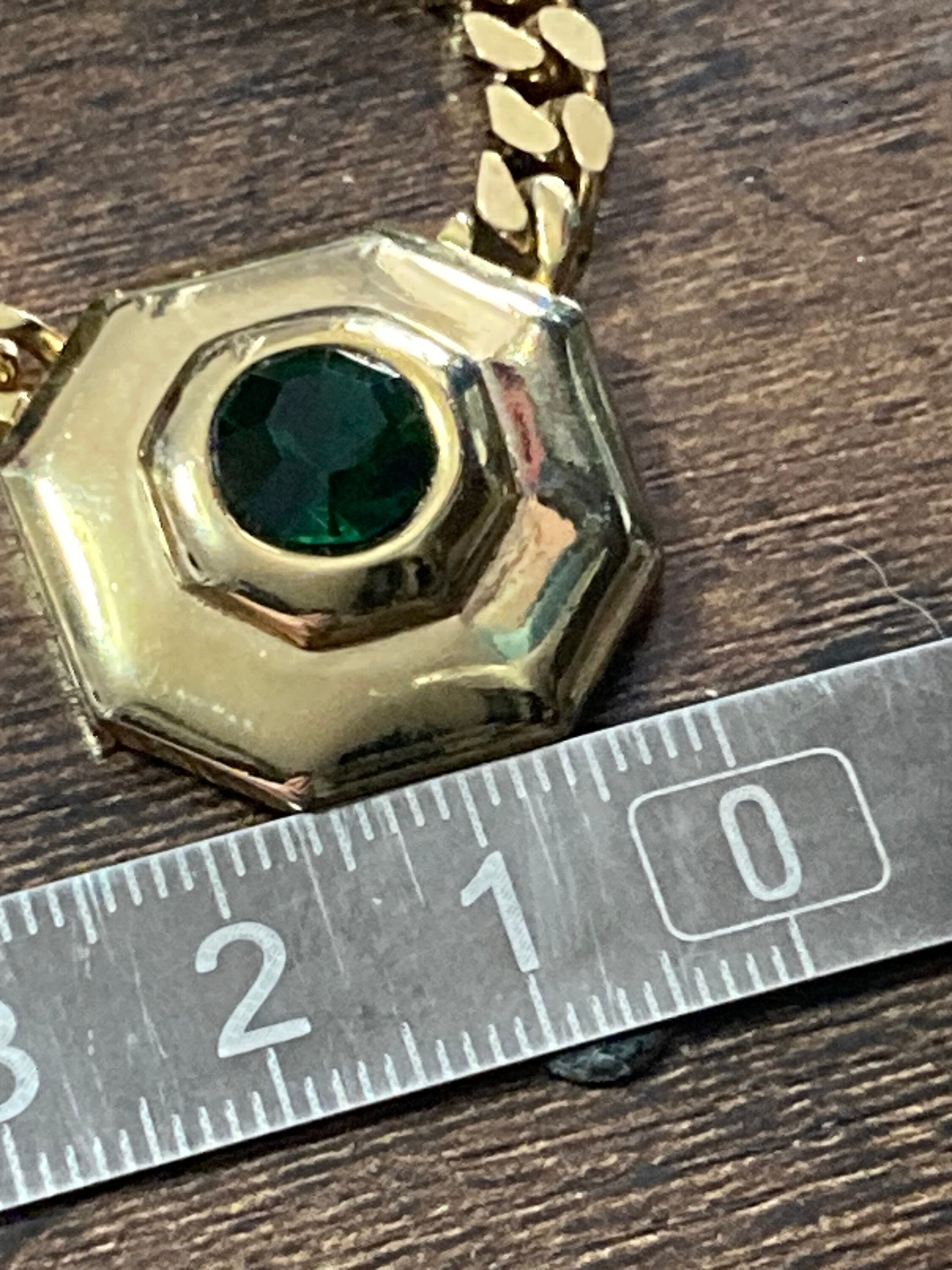 Signed Sphinx Emerald green glass octagonal diamanté necklace