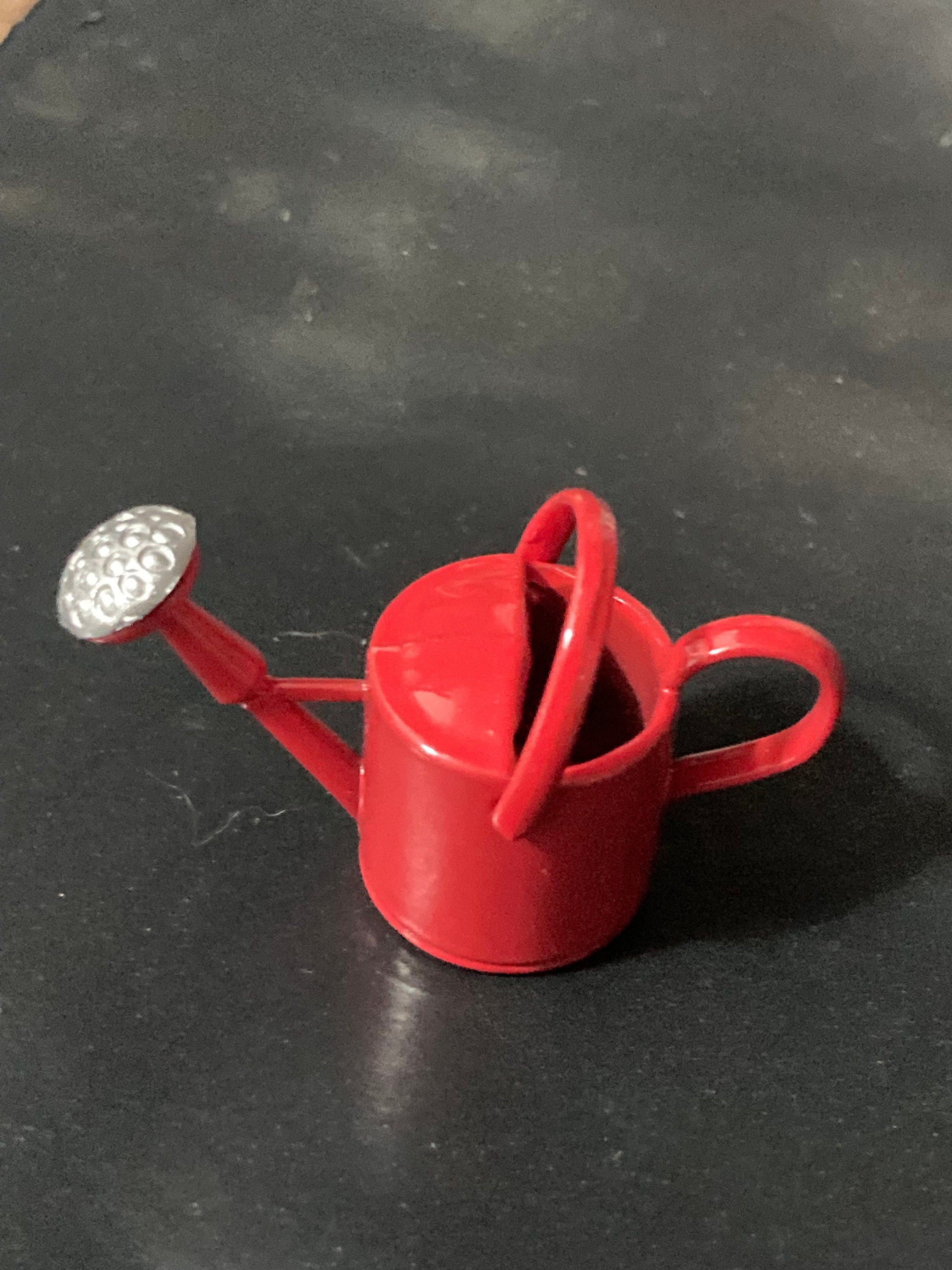 Miniature Red metal watering can garden tools gardener cake topper decoration scenery dolls