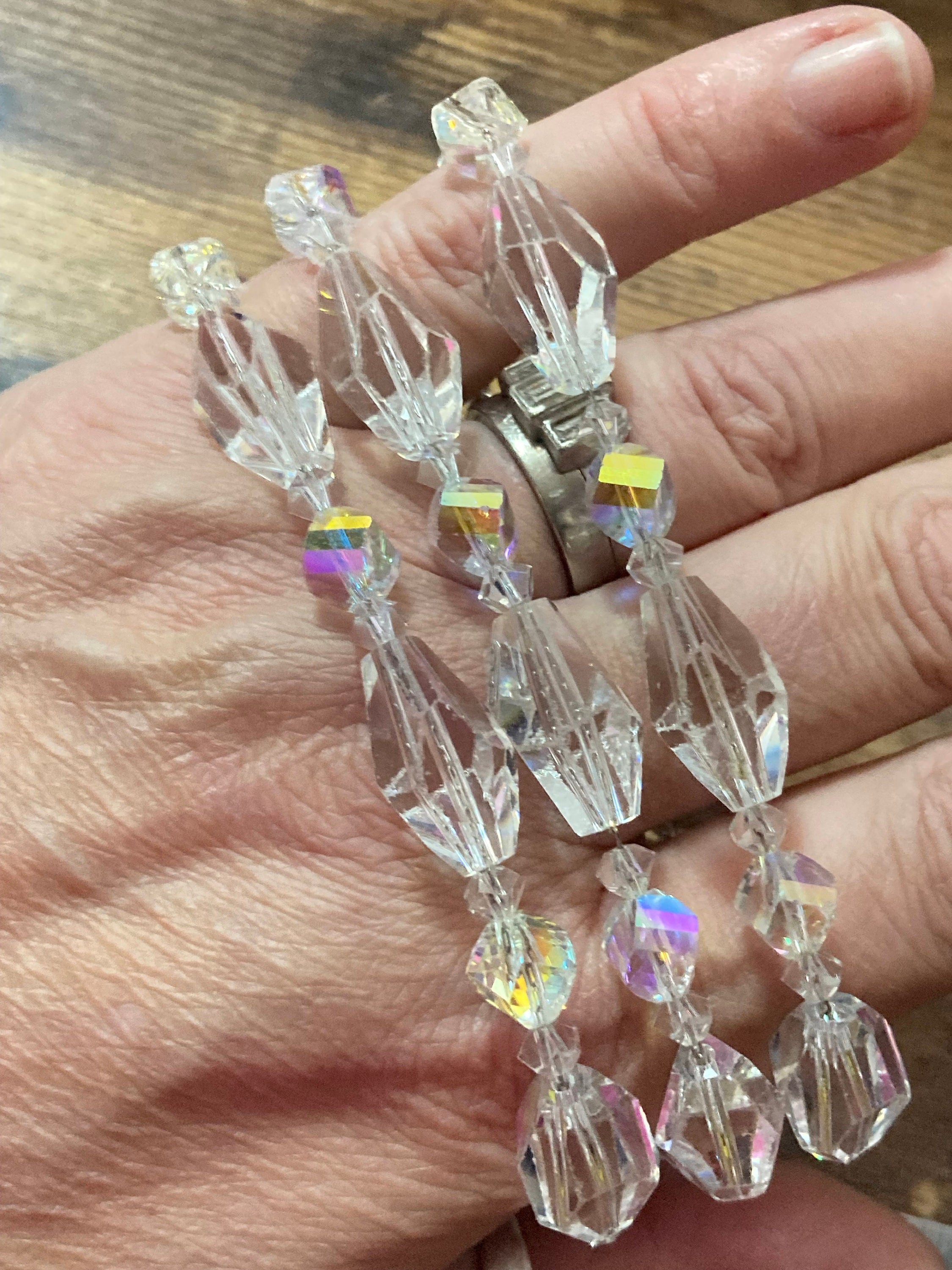 Signed Avon Vintage clear faceted glass  beaded 3 row wide Bracelet silver tone art deco style