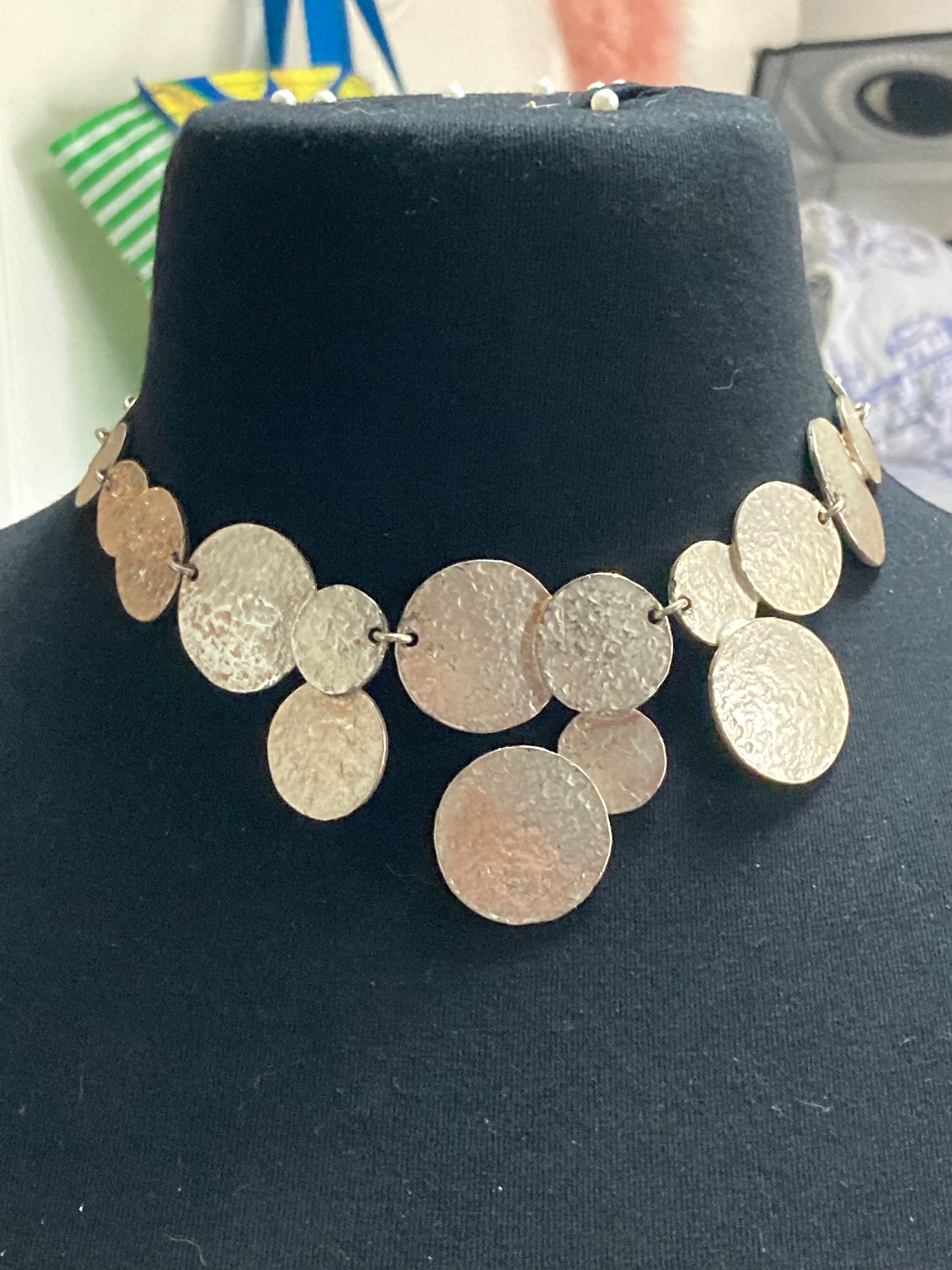 Signed Dolce Vita silver tone statement panel link necklace Paris France Designer
