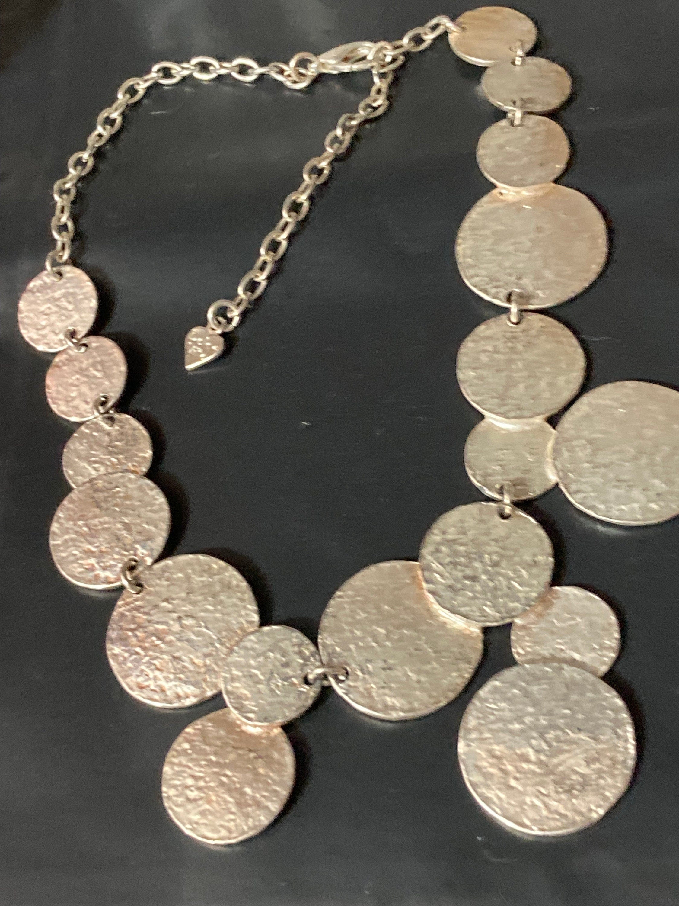 Signed Dolce Vita silver tone statement panel link necklace Paris France Designer